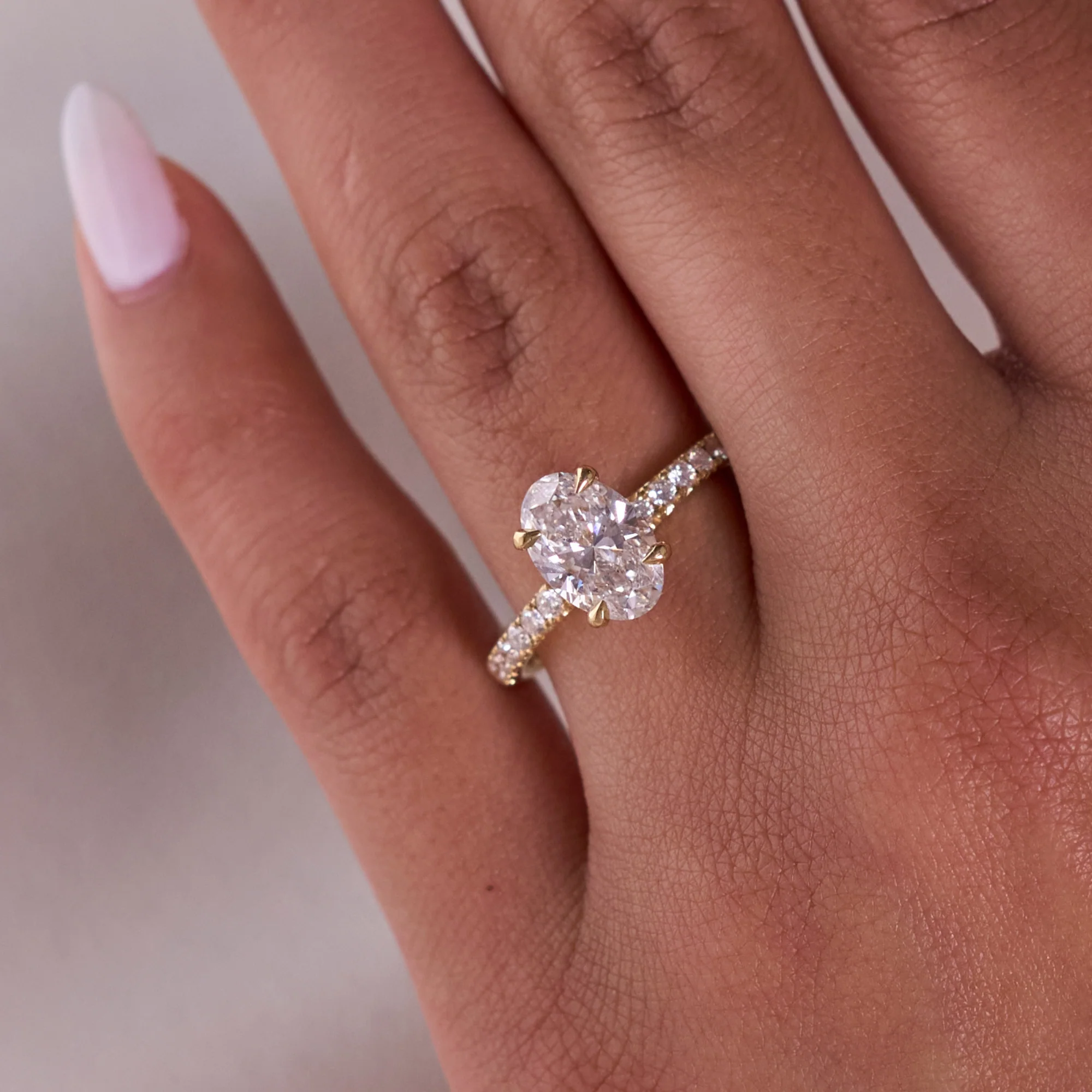 1.52 Oval Lab Diamond Engagement Ring with Double Hidden Halo