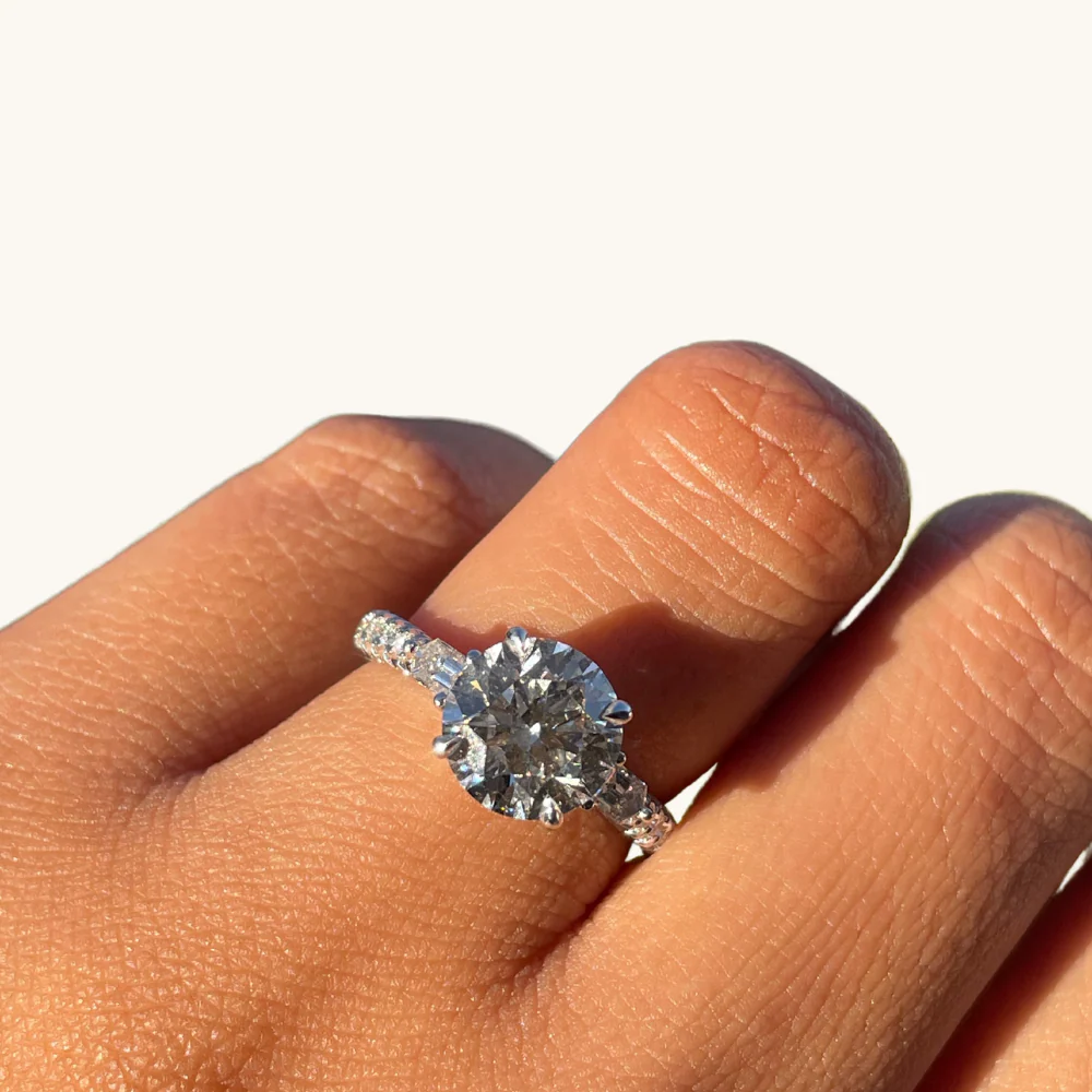 2.59 Round Lab Diamond 3-Stone Engagement Ring with Hidden Halo - Image 4