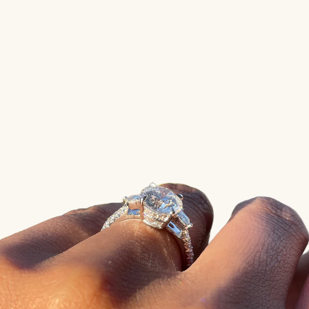 2.59 Round Lab Diamond 3-Stone Engagement Ring with Hidden Halo - Image 5