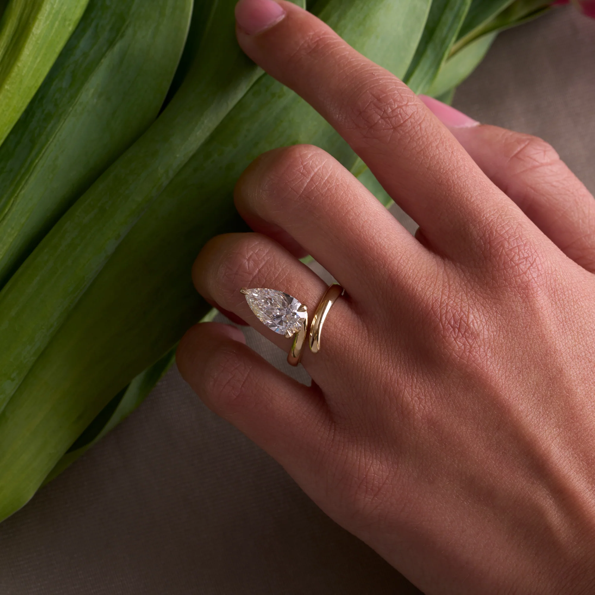 2.75 Pear Lab Diamond Engagement Ring with Tapered Open Band
