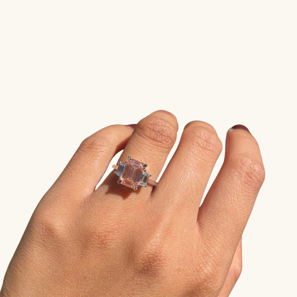 3.13 Pink Emerald Lab Diamond 3-Stone Engagement Ring - Image 2