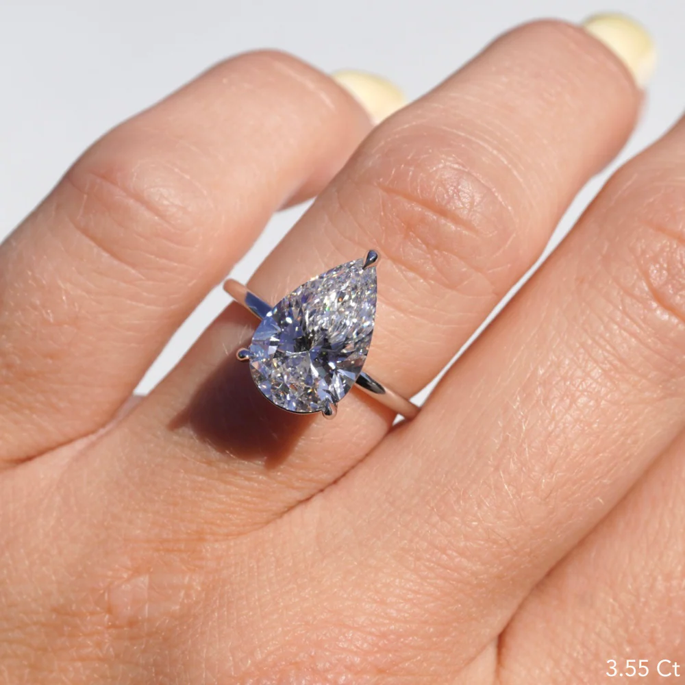 3.55 Lab Pear Diamond Engagement Ring with Hidden Halo - Image 4