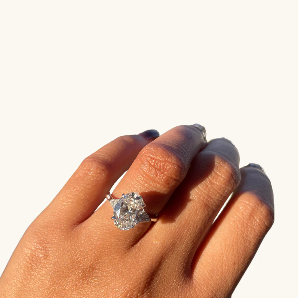 3.70 Oval Lab Diamond 3-Stone Engagement Ring - Image 2