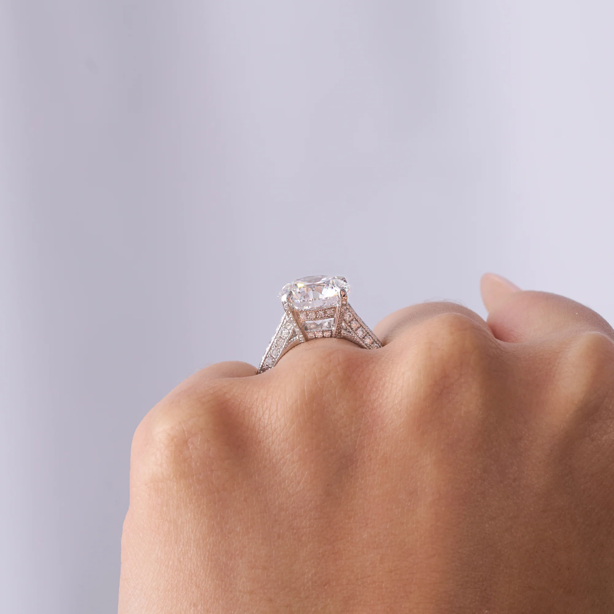 4.05 Round Lab Diamond Engagement Ring with Double Hidden Halo - Image 3