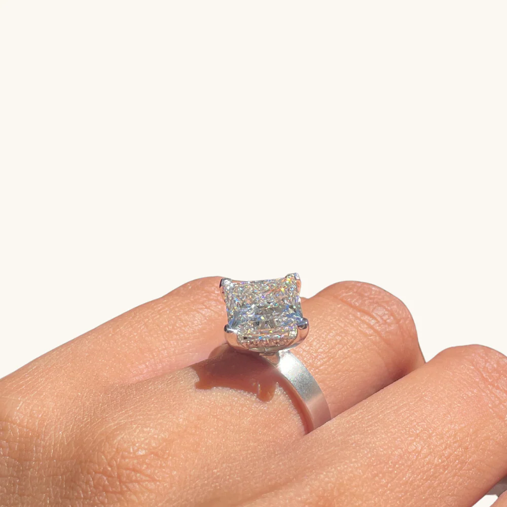 5.05 Princess Lab Diamond Engagement Ring with Satin Solitaire Setting - Image 4