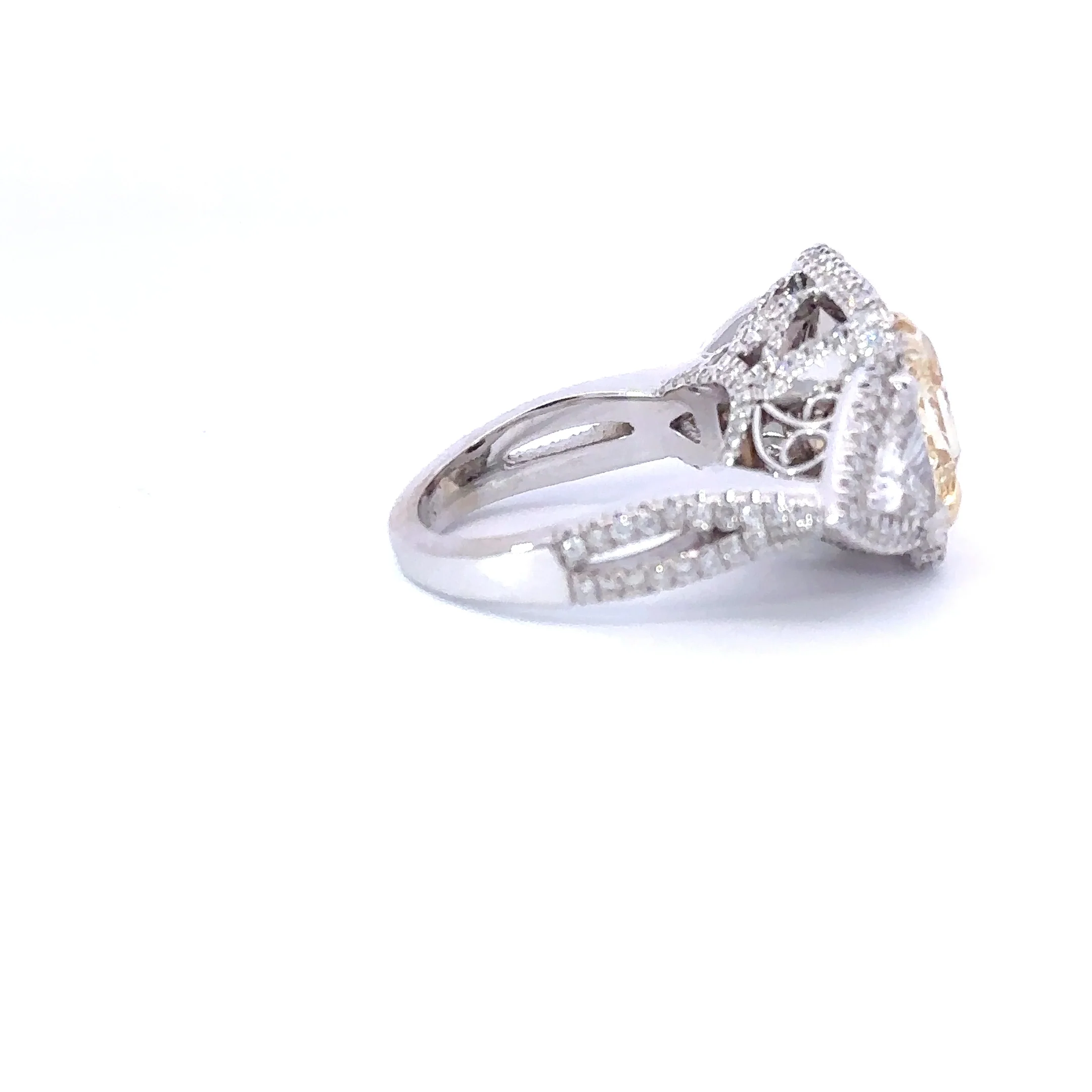 5.58 Fancy Yellow Radiant Natural Diamond 3-Stone Engagement Ring - Image 2