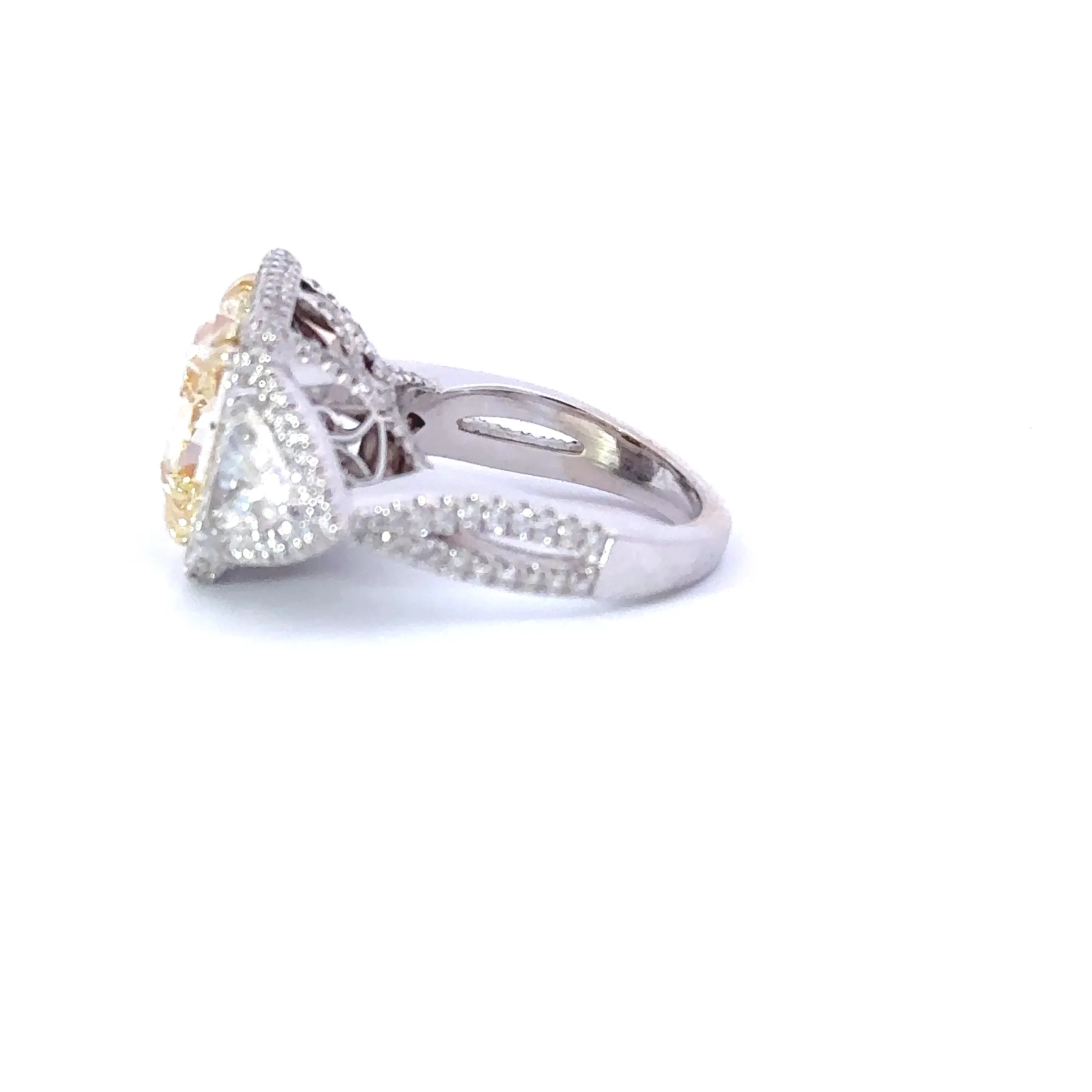 5.58 Fancy Yellow Radiant Natural Diamond 3-Stone Engagement Ring - Image 4