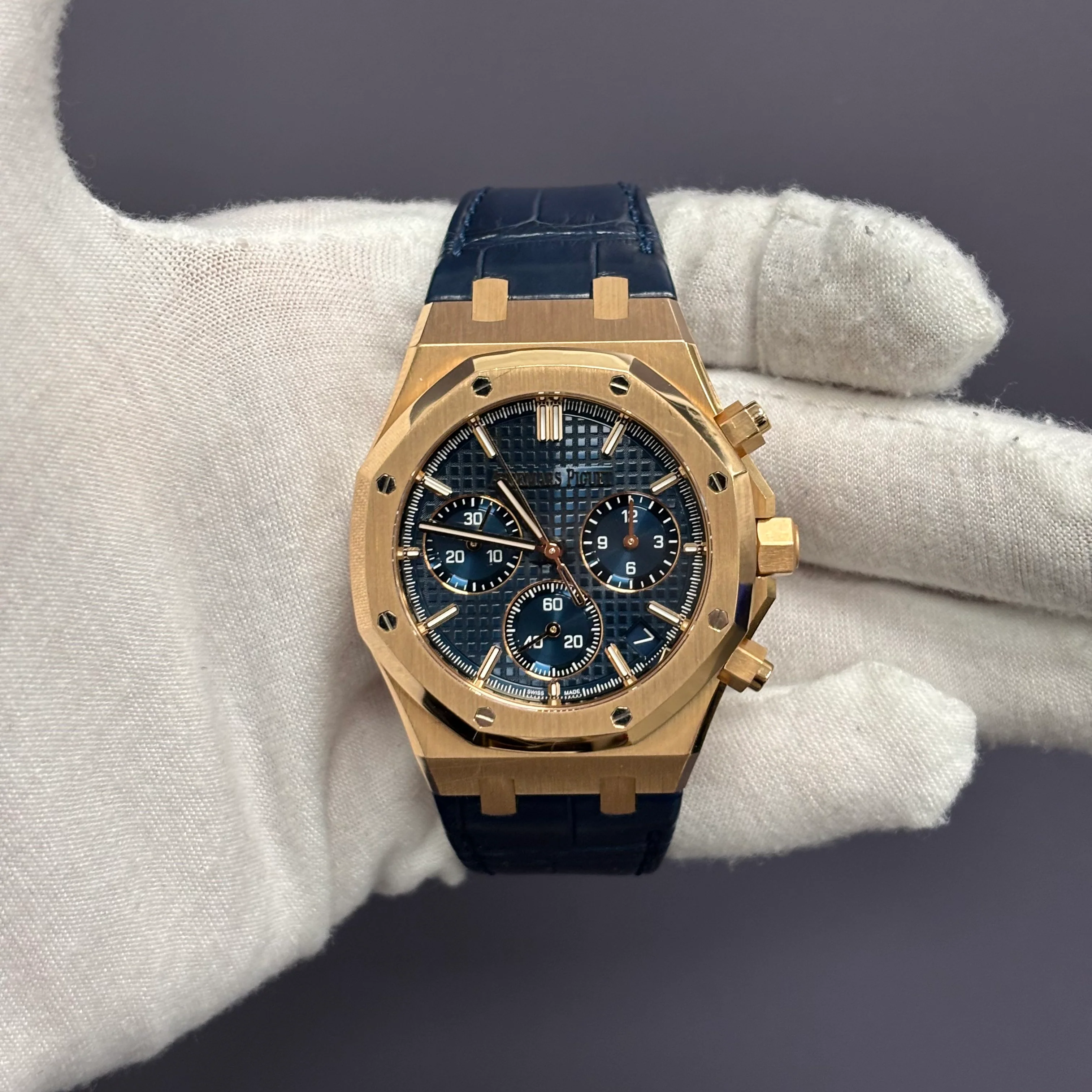 Audemars Piguet Royal Oak 41mm Rose Gold Blue Chronograph Dial Watch Reference# 26240OR.OO.D315CR.02 - Image 2