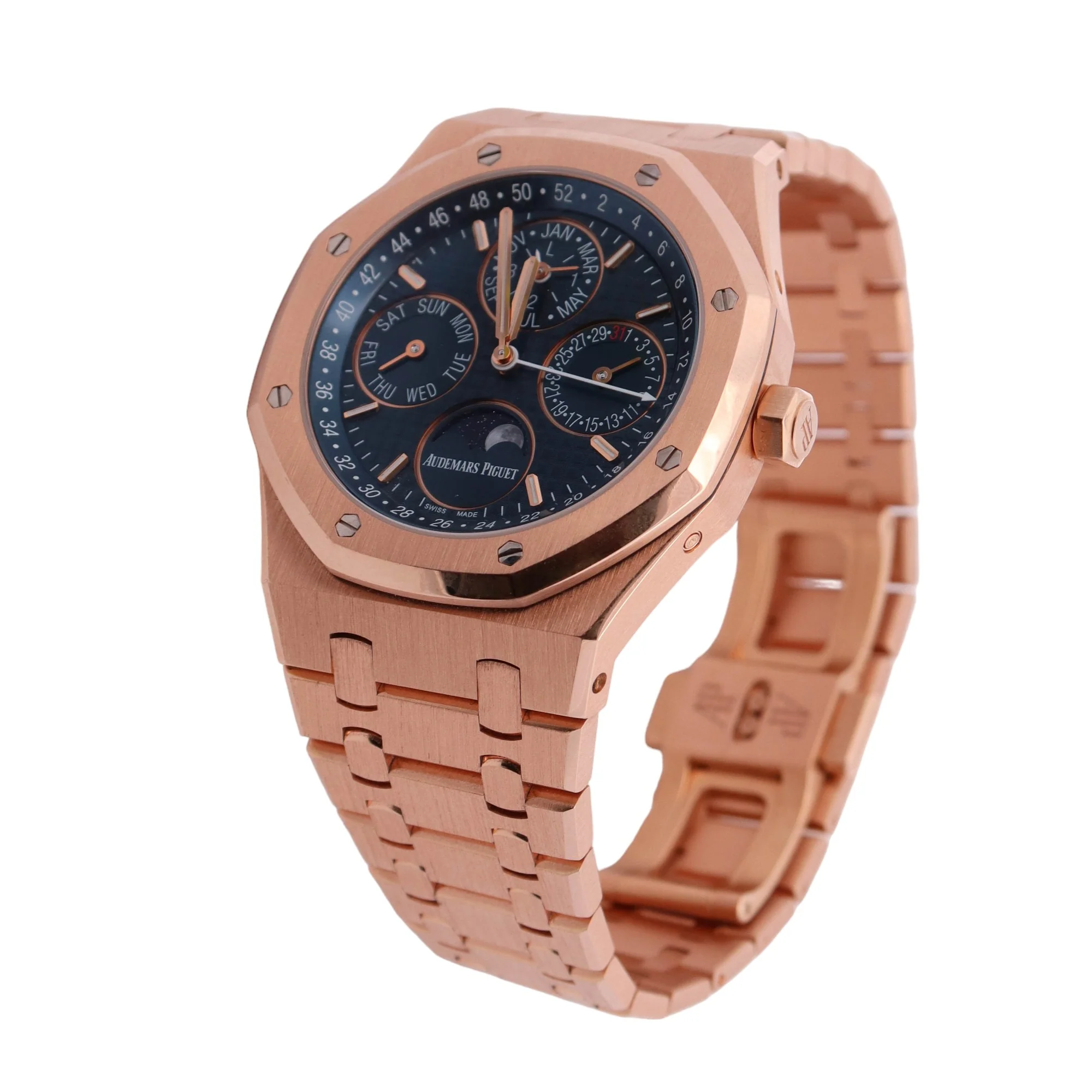 Audemars Piguet Royal Oak Perpetual Calendar Rose Gold Blue Stick Dial Watch Reference #: 26574OR.OO.1220OR.03 - Image 2