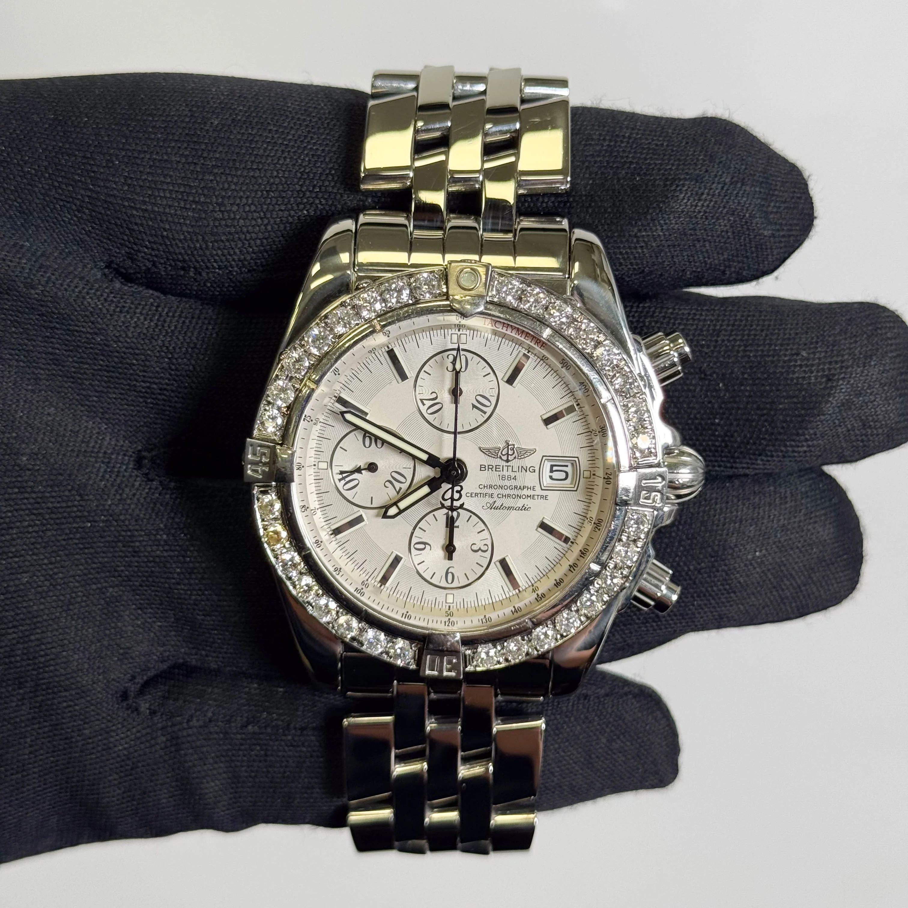 Breitling Chronomat 44mm White Chronograph Dial Watch Ref# A13356 - Image 2