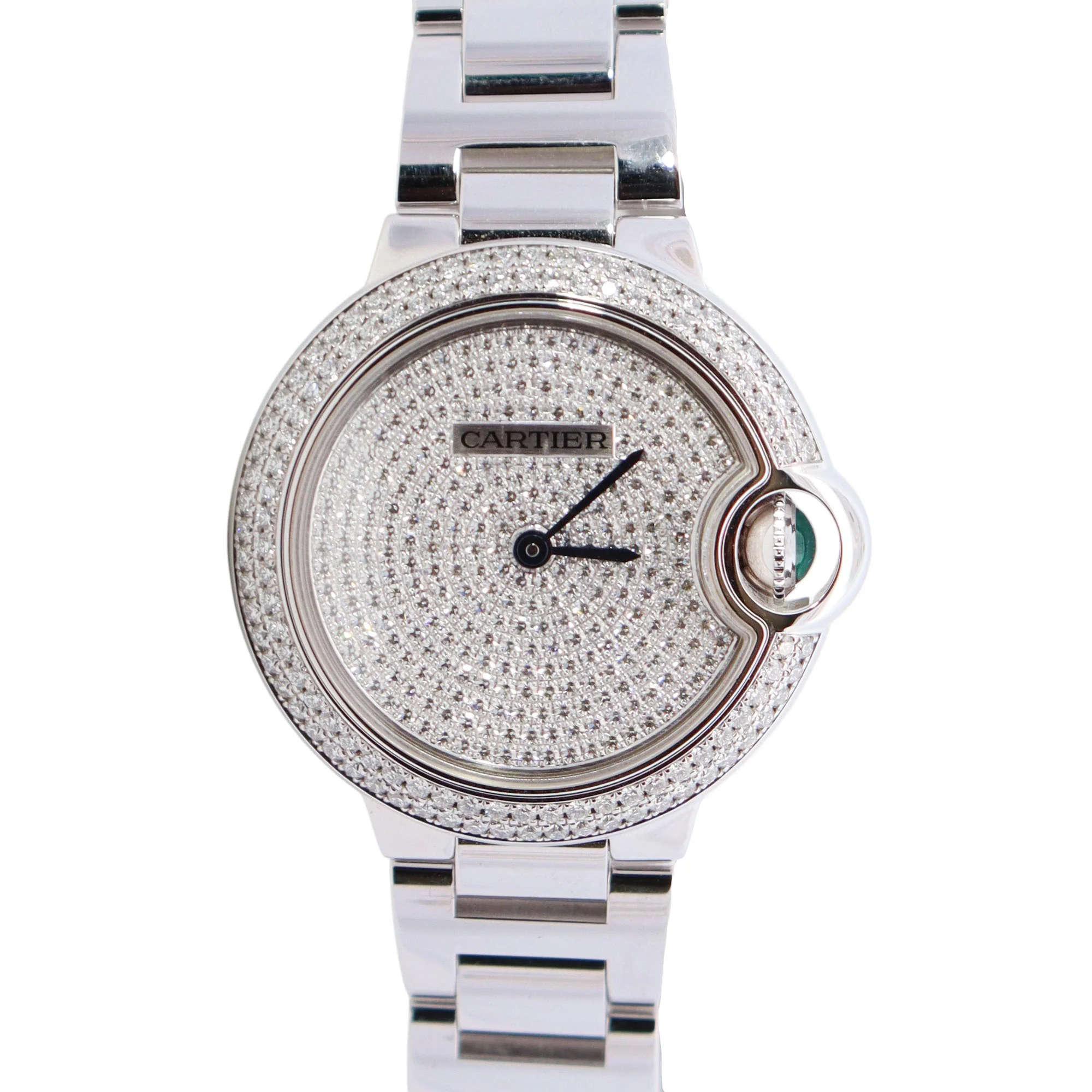 Cartier Ballon Bleu 33mm Pave Dial Watch Ref# WE902048
