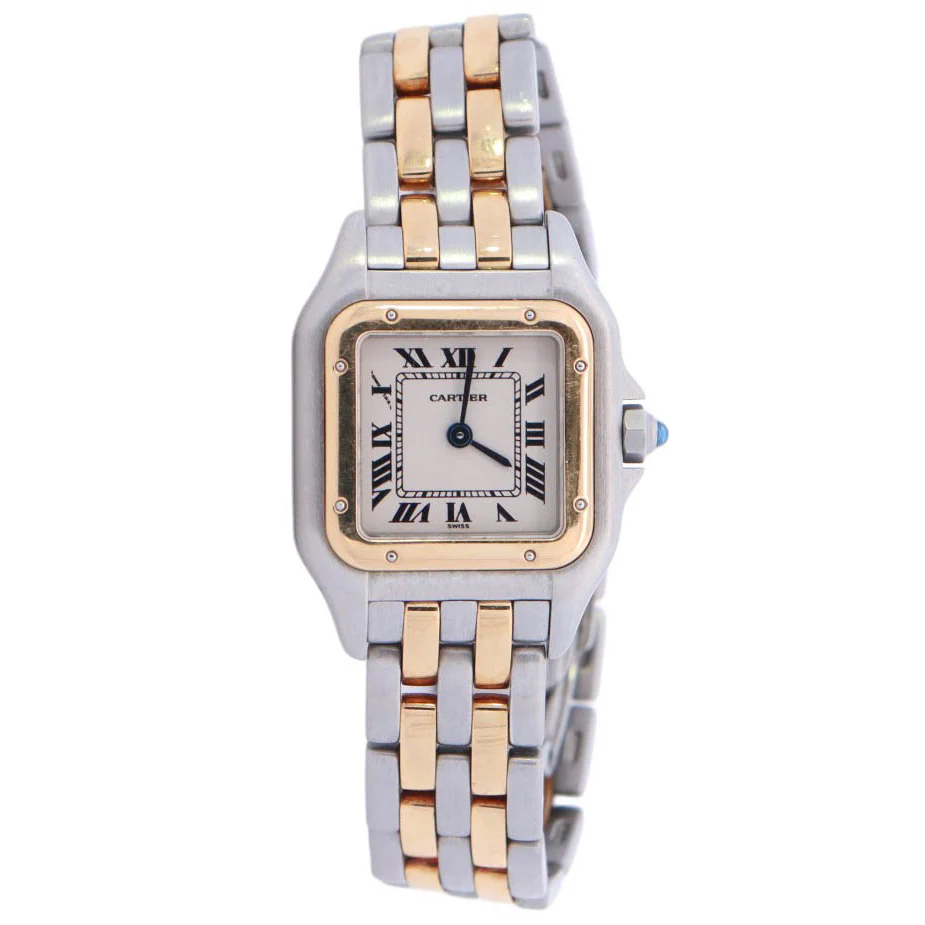 Cartier Panthere Two Tone Stainless Steel Yellow Gold 22x30mm Ivory Roman Dial Watch - Image 4