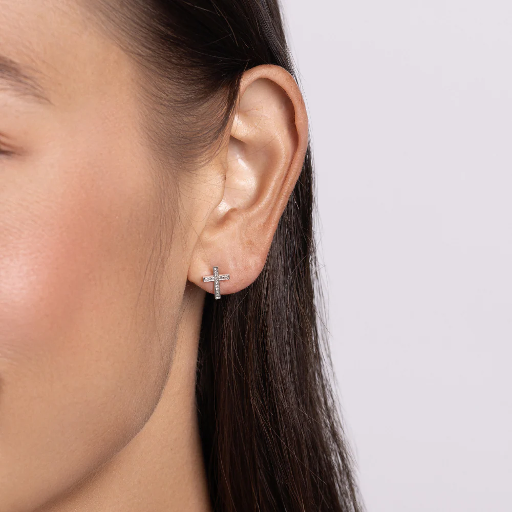 Classic Small Diamond Cross Earrings - Image 2