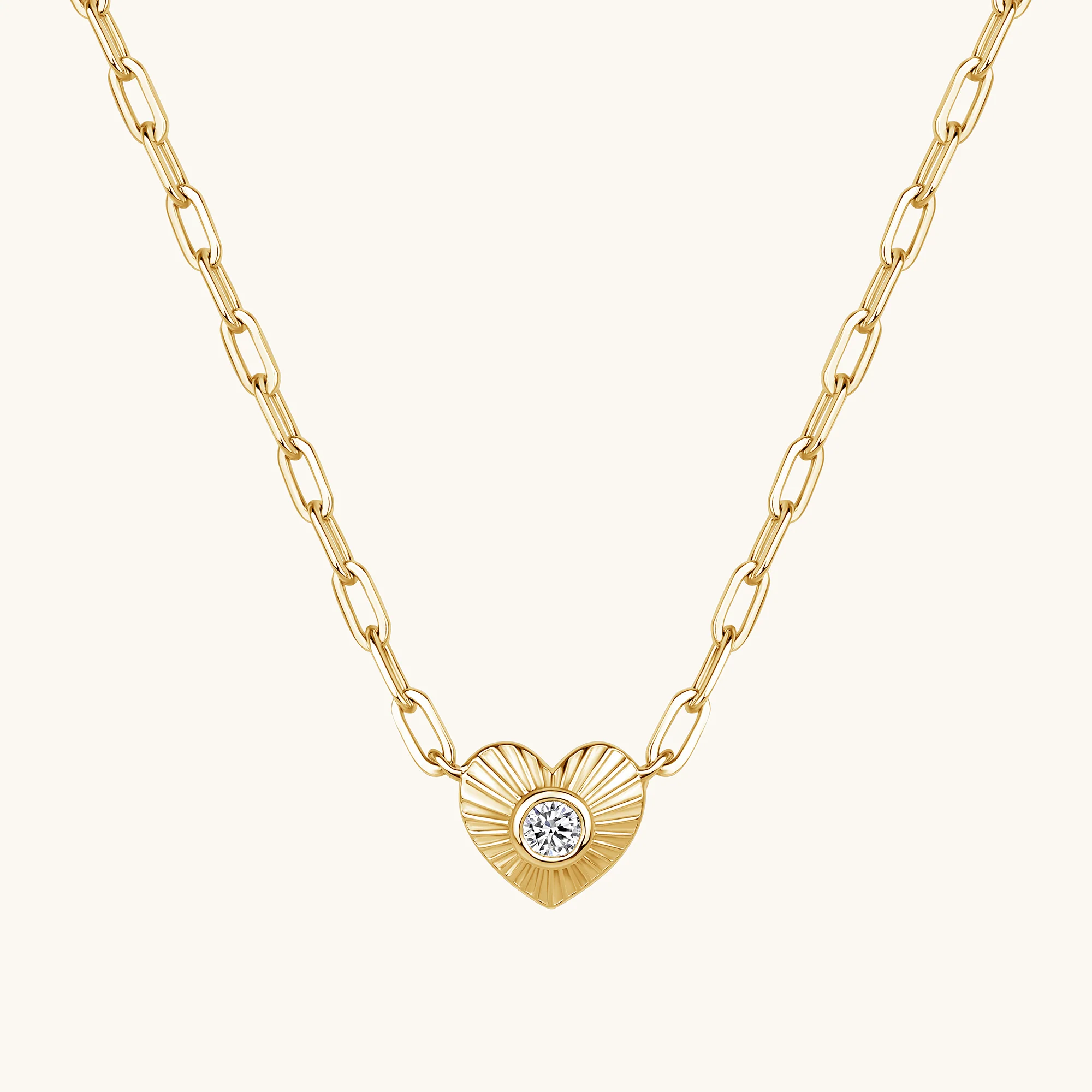 Diamond Fluted Heart Chain Necklace