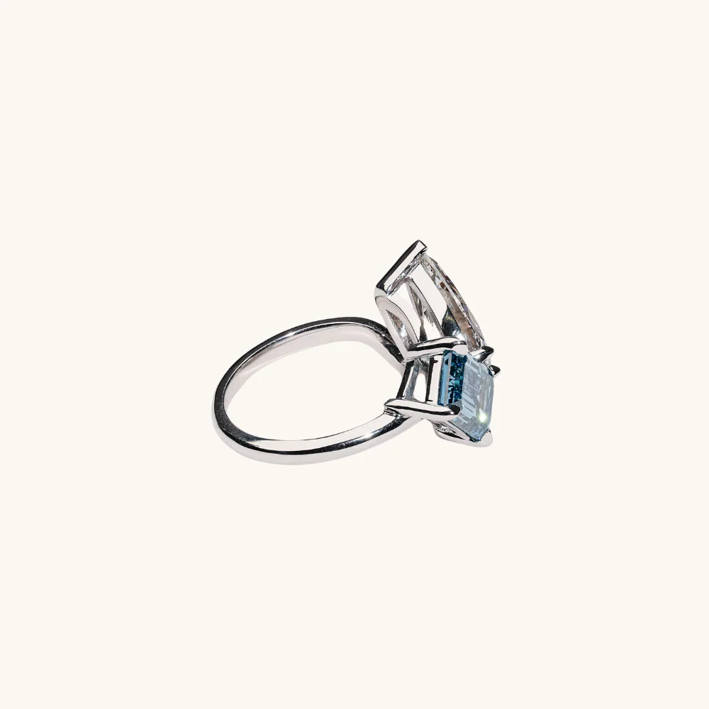 Emerald and Pear Toi et Moi Lab Diamond Engagement Ring - Image 3
