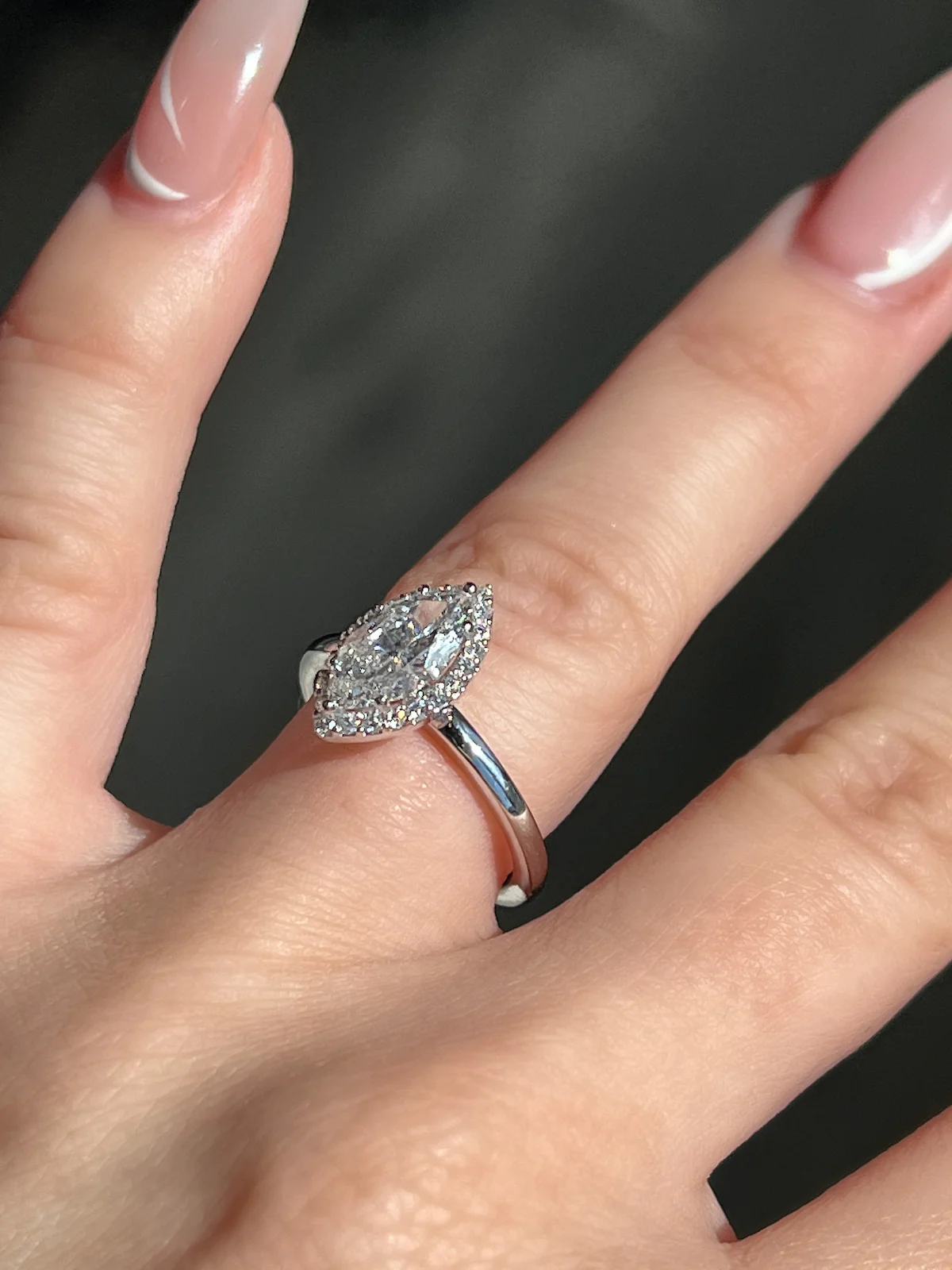 1.00 Carat Marquise Natural Diamond Engagement Ring with Halo - Image 3