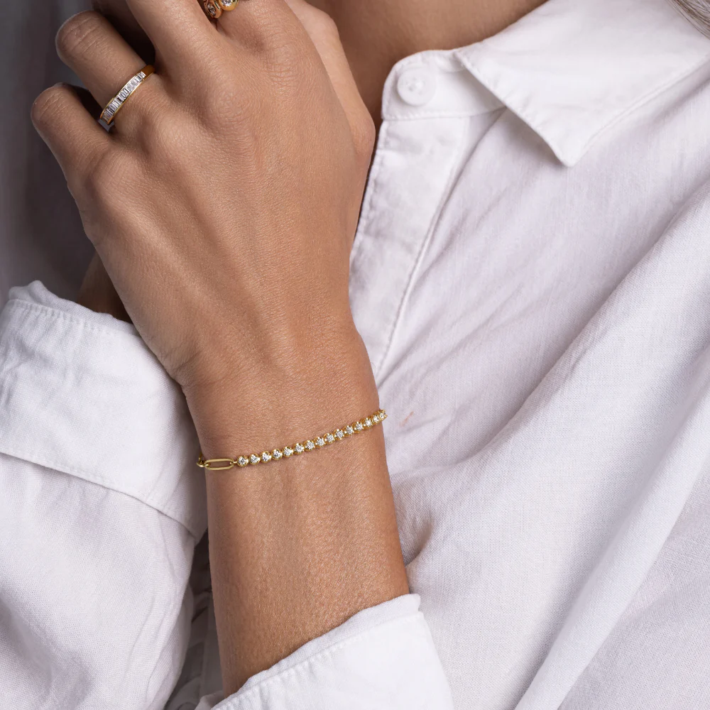 Half Diamond Tennis Linked Up Chain Bracelet - Image 2