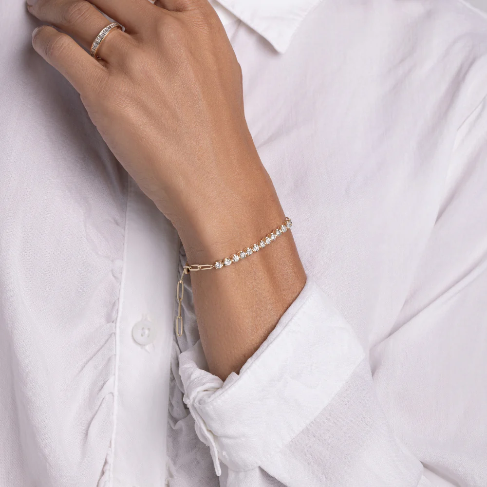 Half Diamond Tennis Linked Up Chain Bracelet - Image 6