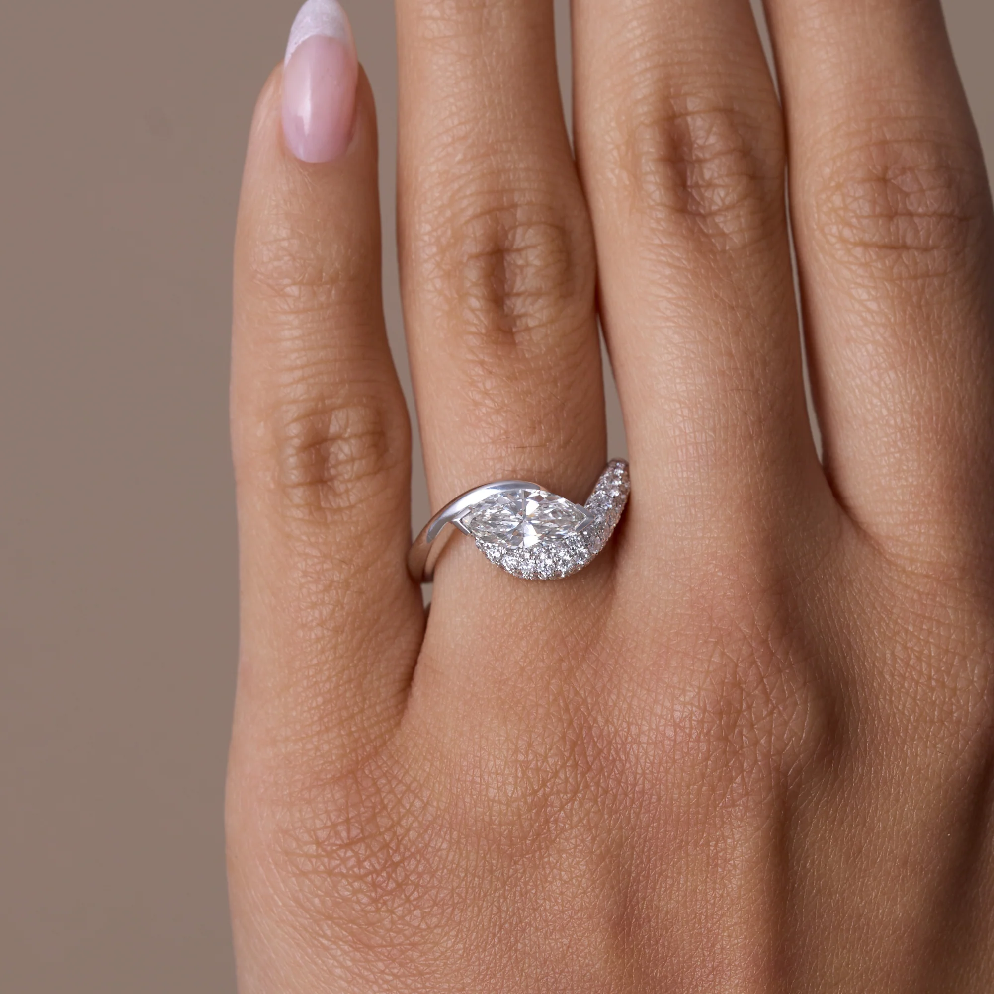 Half Pave East-West Marquise Lab Diamond Engagement Ring