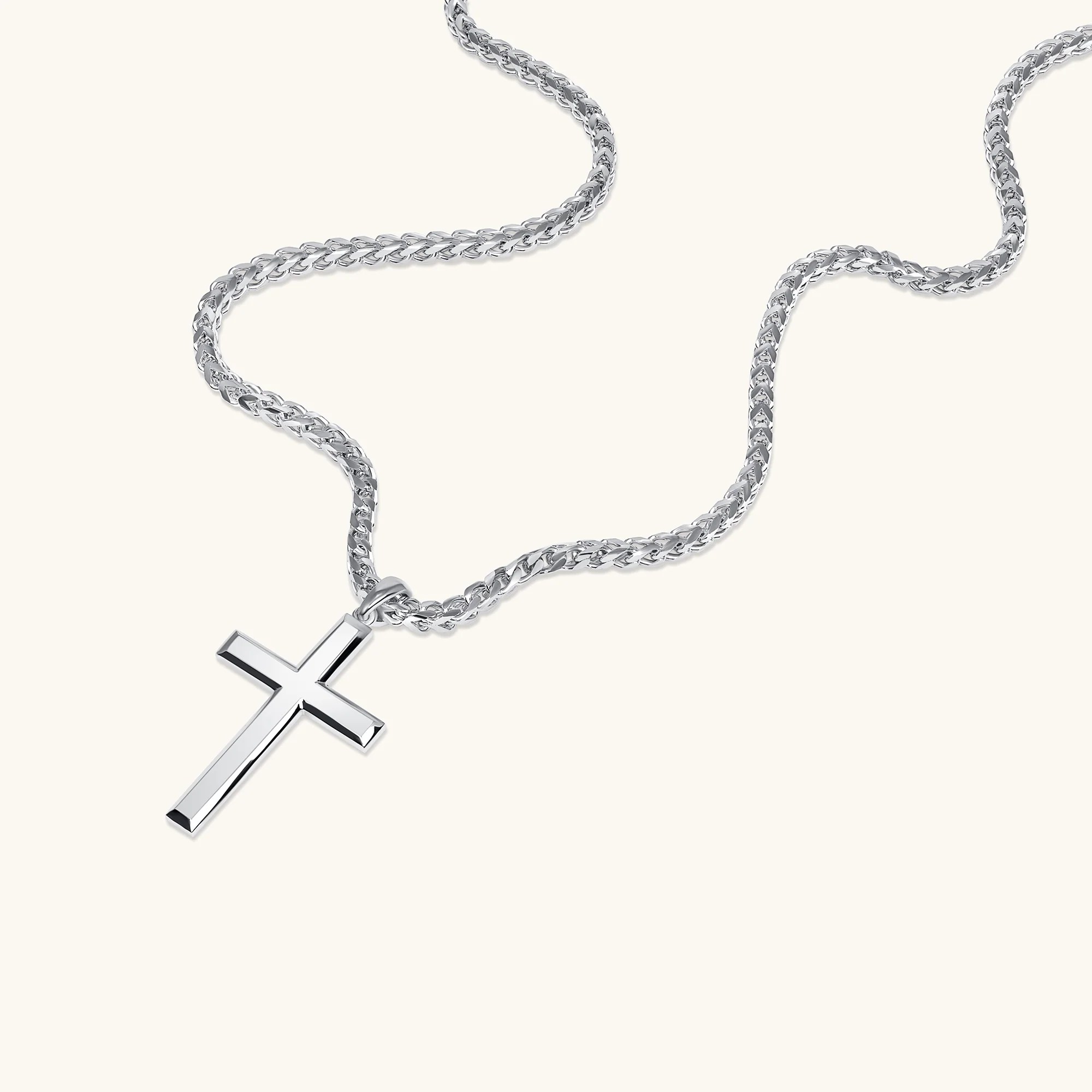 Men's Silver Franco Chain with Cross Pendant - Image 3