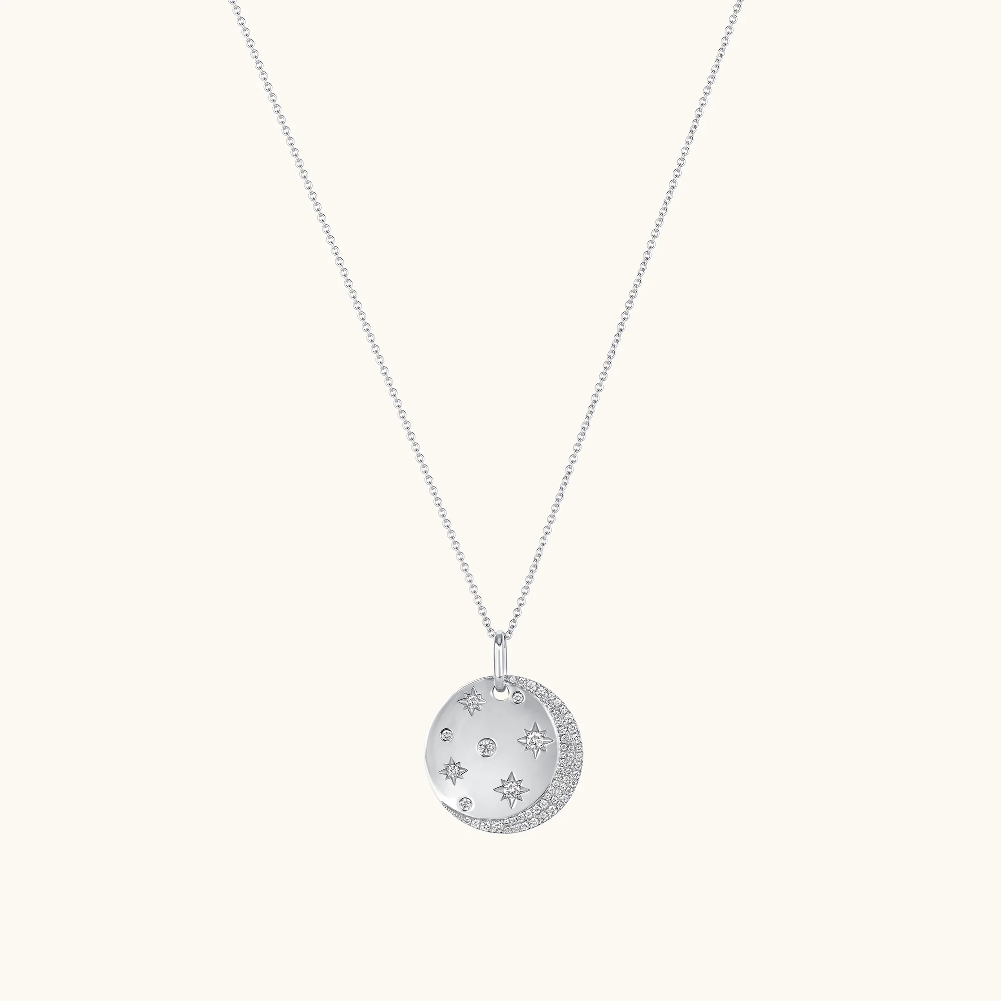 Moon and Stars Diamond Coin Pendant Necklace - Image 3