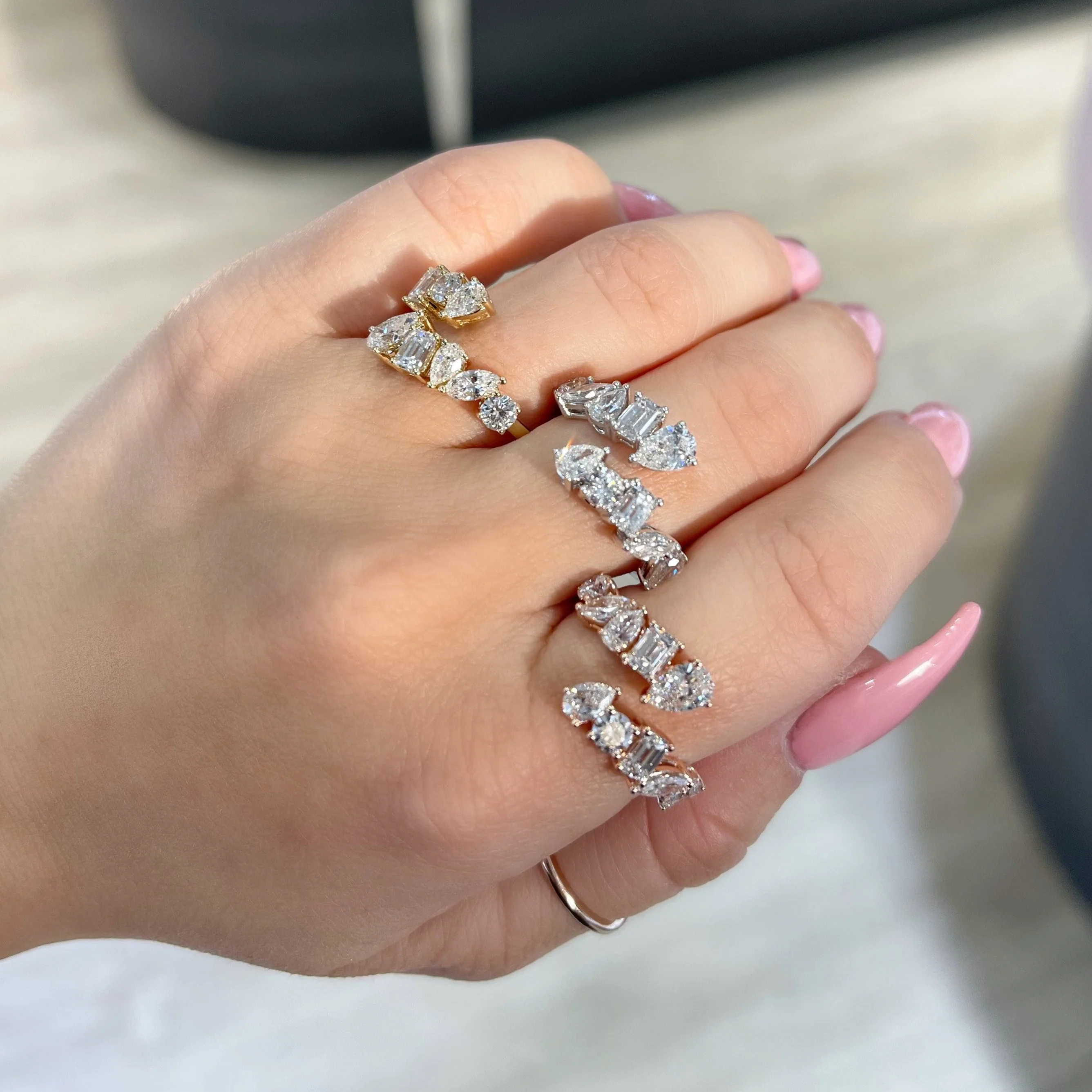 Large Multi-Diamond Open Cocktail Ring - Image 6