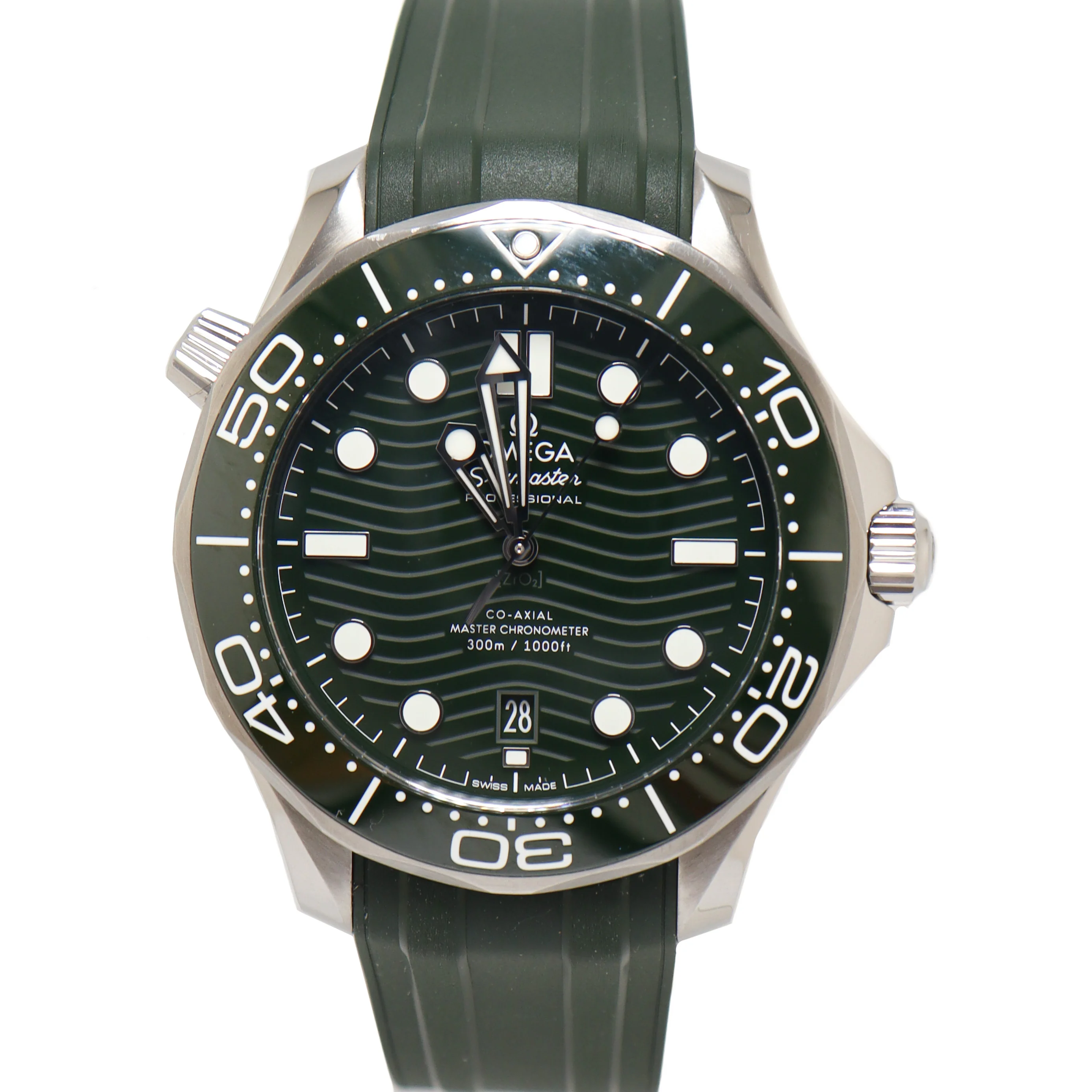 Omega Mens Seamaster Stainless Steel 42mm Green Wave Dot Dial Watch Reference# 210.32.42.20.10.001
