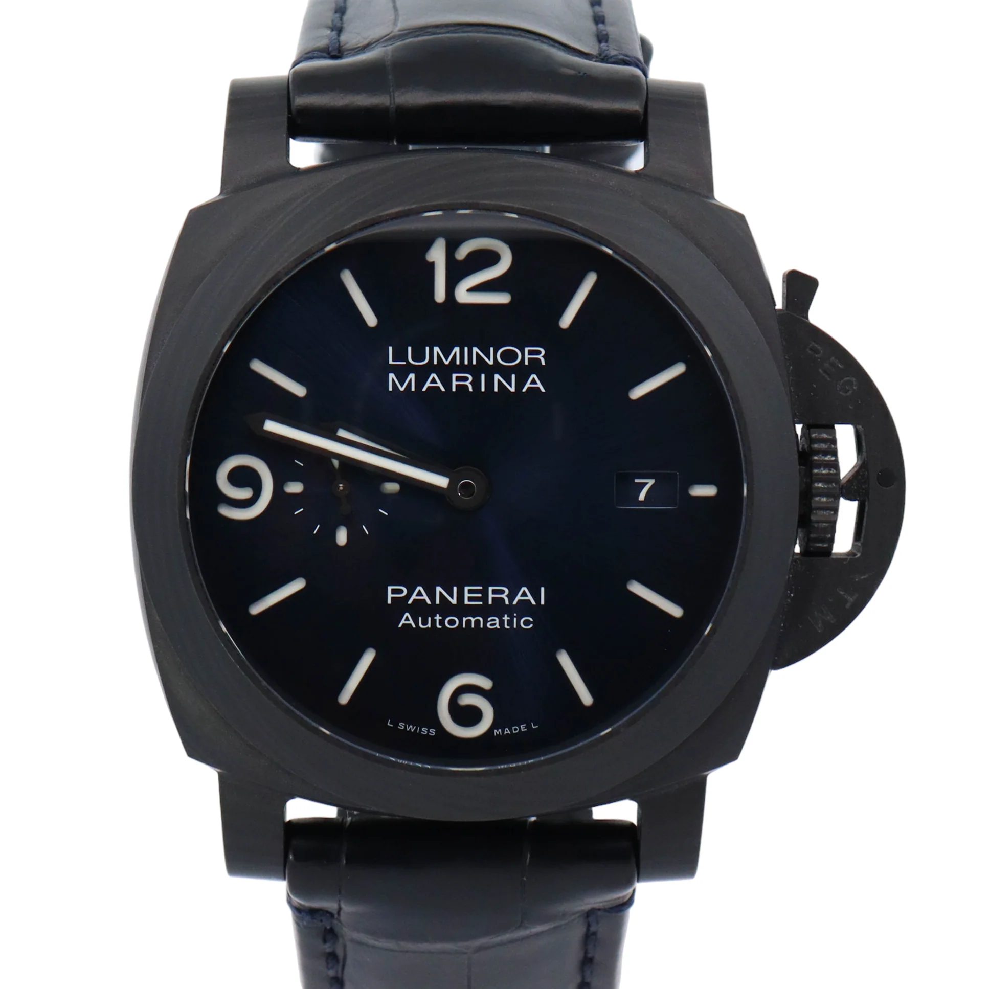 Panerai Luminor Marina 44mm Carbon Blue Arabic & Stick Dial Watch Reference# PAM01664