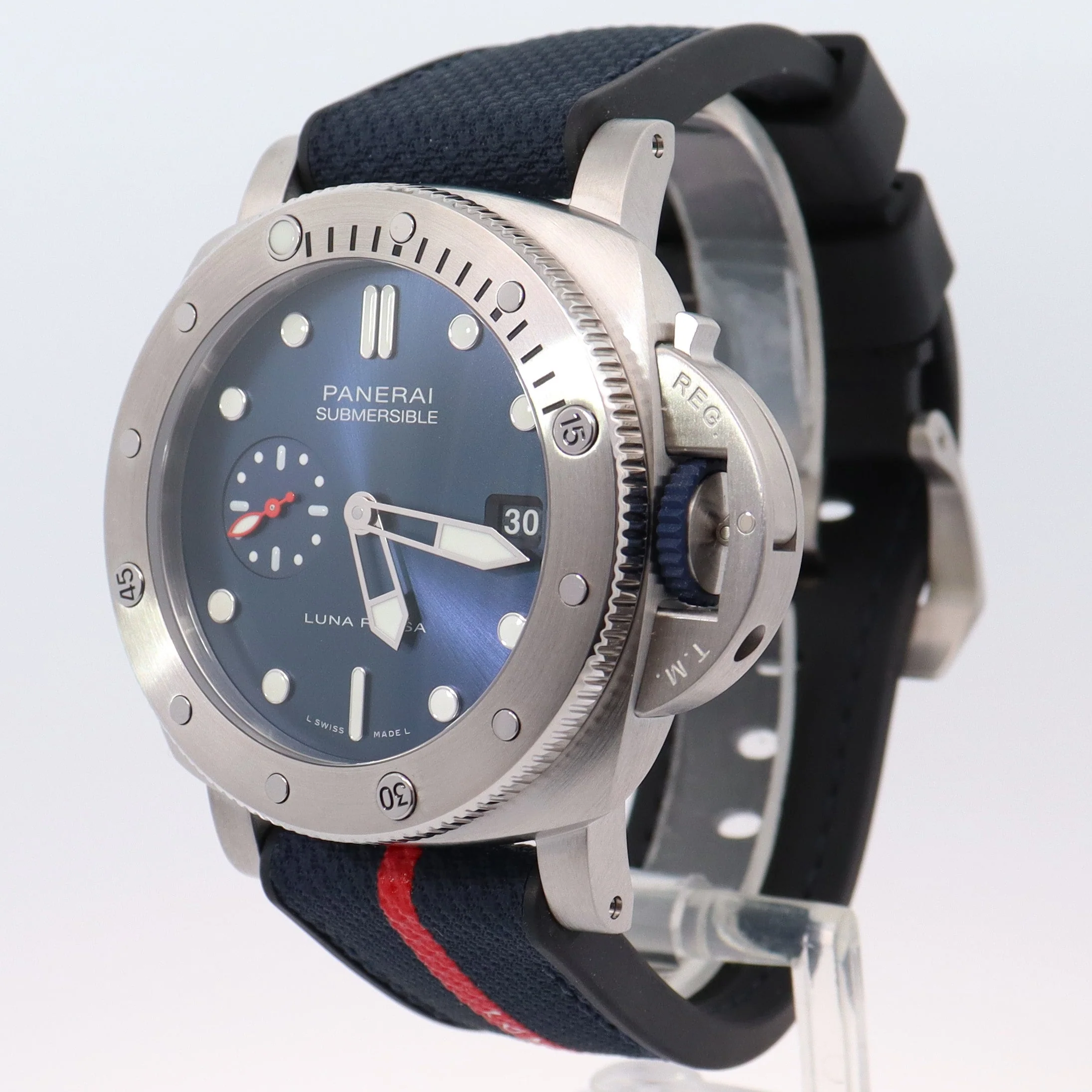 Panerai Submersible Quarantaquattro Luna Rossa Stainless Steel 44mm Blue Dot Dial Watch Reference# PAM01391 - Image 2