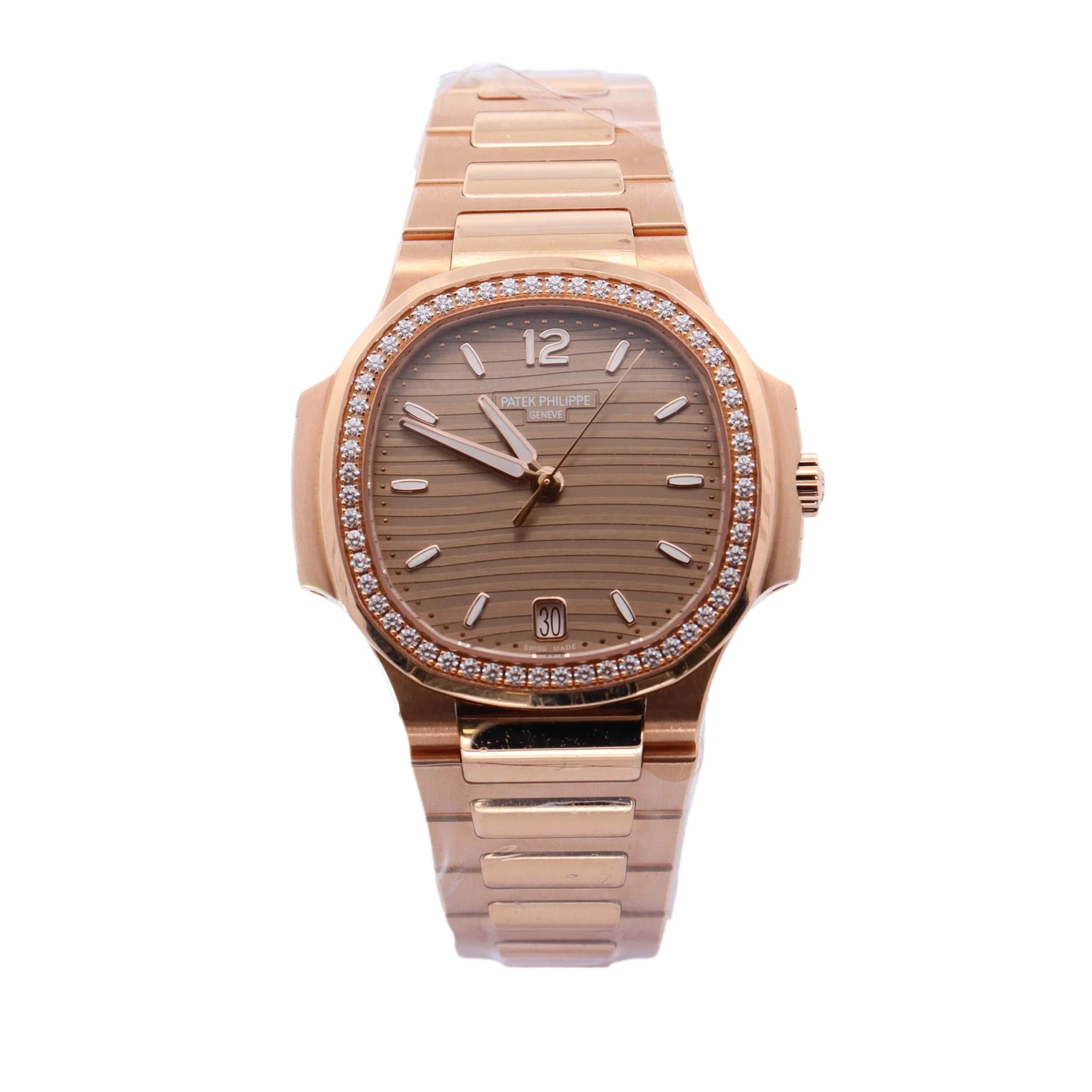 Patek Philippe Ladies Nautilus Rose Gold 32mm Champagne Stick Dial Watch Ref# 7010R/1R-013