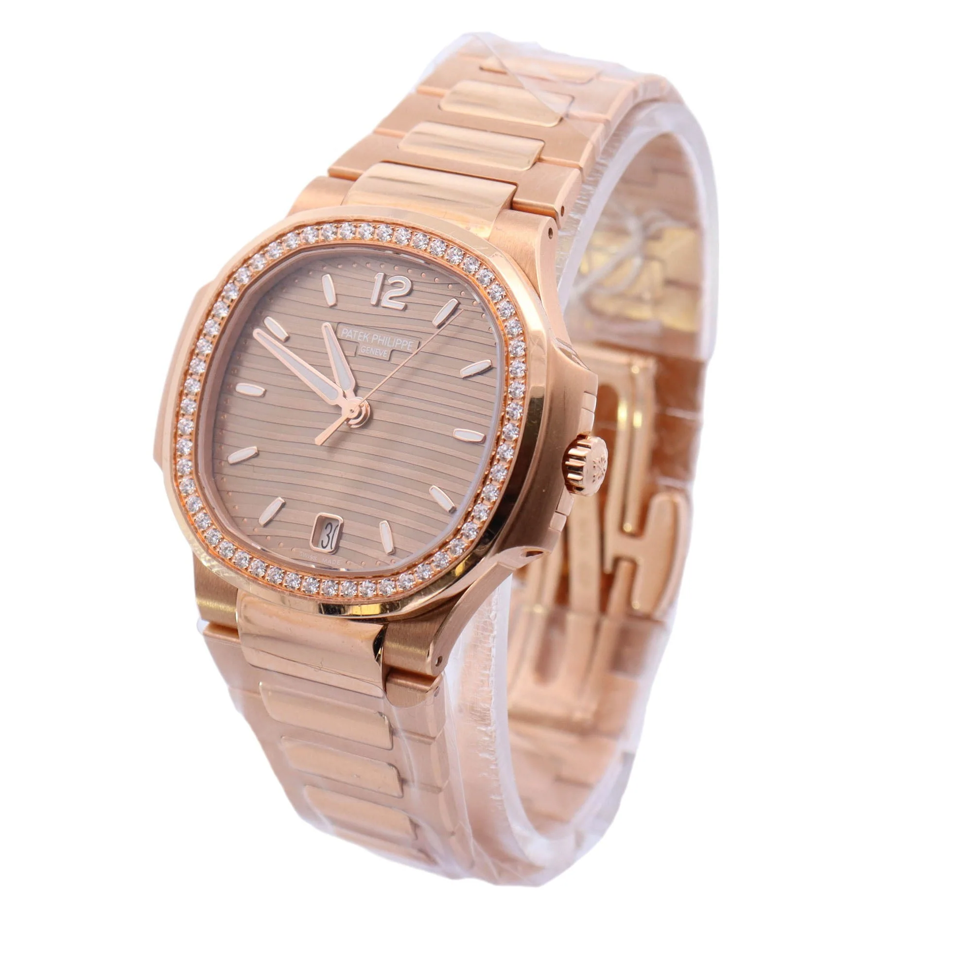 Patek Philippe Ladies Nautilus Rose Gold 32mm Champagne Stick Dial Watch Ref# 7010R/1R-013 - Image 2