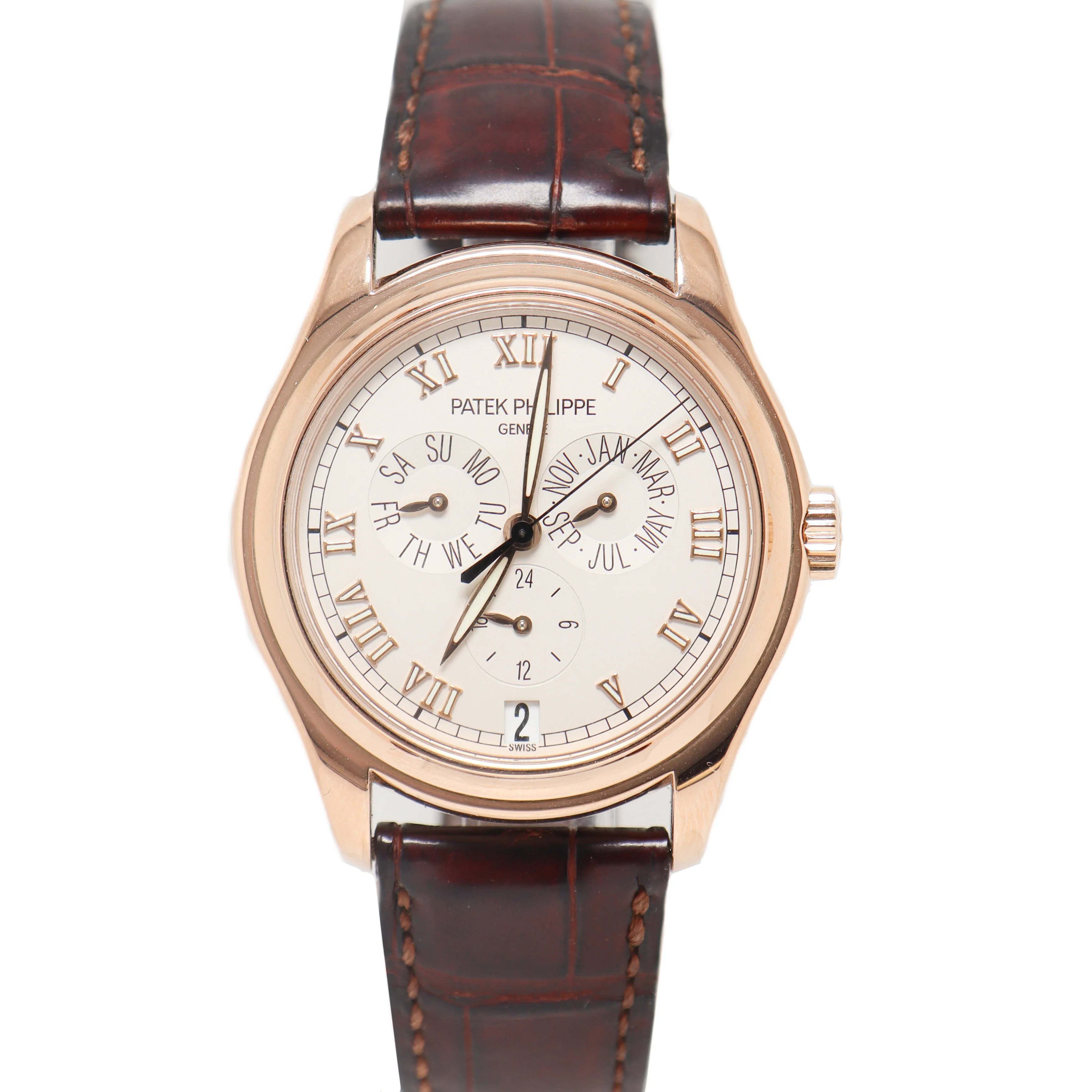 Patek Philippe Philippe Annual Calendar Rose Gold 37mm White Roman Dial Watch Reference#