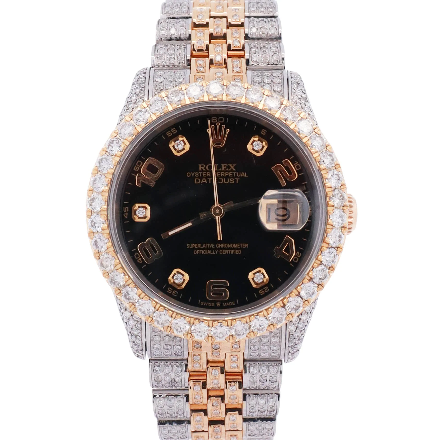 Rolex Datejust 36mm Iced Out Black Dial Watch Ref# 16233