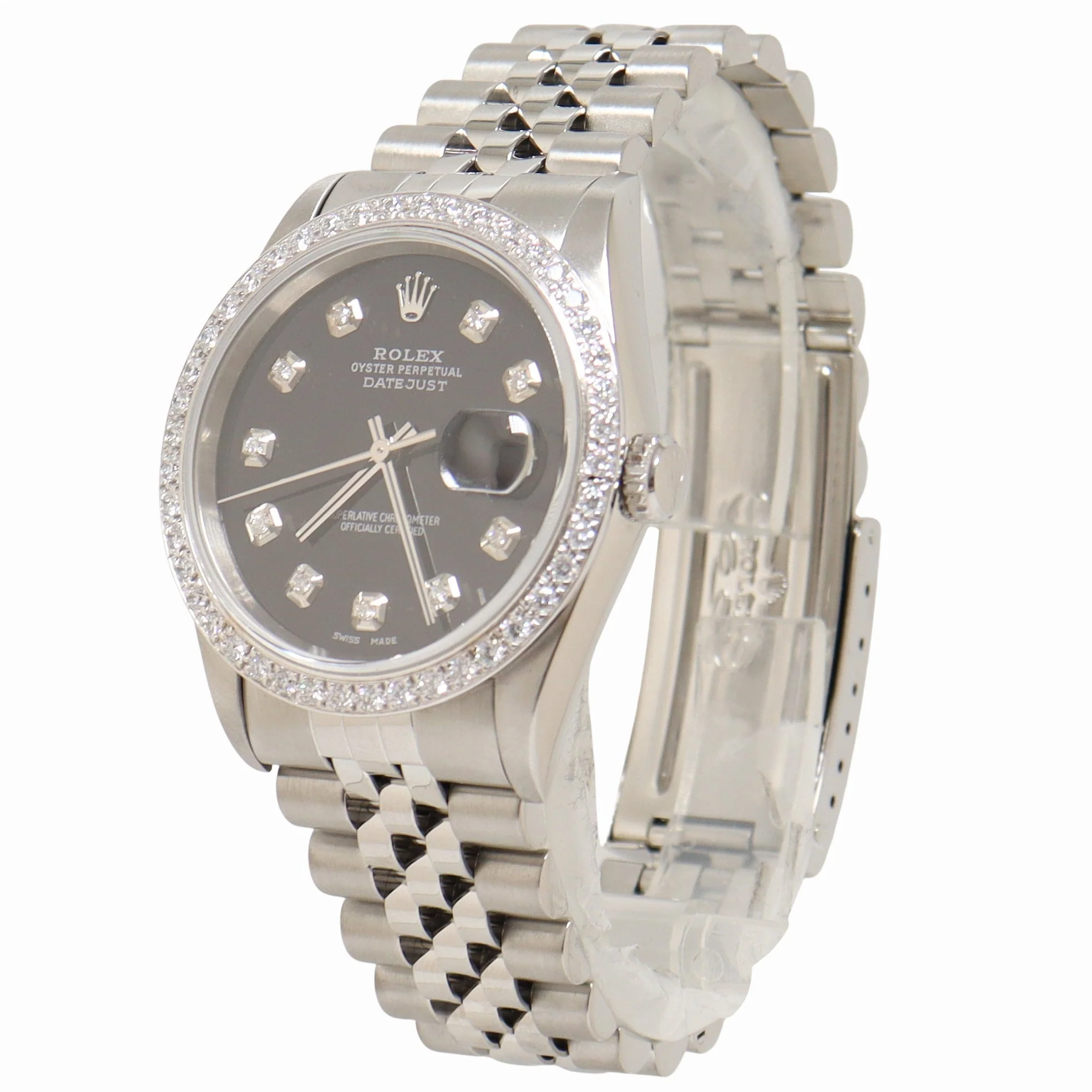 Rolex Datejust 36mm Stainless Steel Custom Black Diamond Dial Watch Reference# 16234 - Image 2