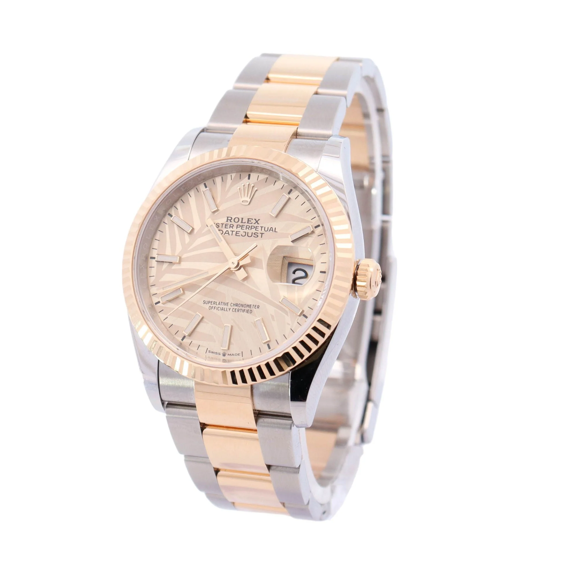 Rolex Datejust 36mm Yellow Gold & Stainless Steel Champagne Palm Stick Dial Watch Reference #: 126233 - Image 2