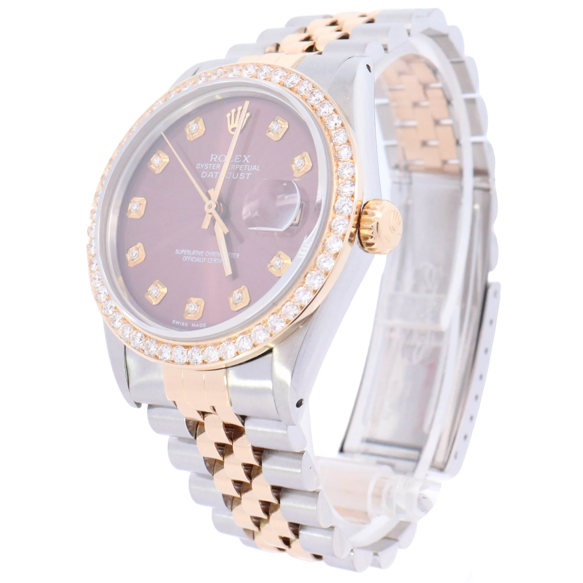 Rolex Datejust 36mm Yellow Gold & Stainless Steel Custom Purple Diamond Dial Watch Reference# 16013 - Image 2