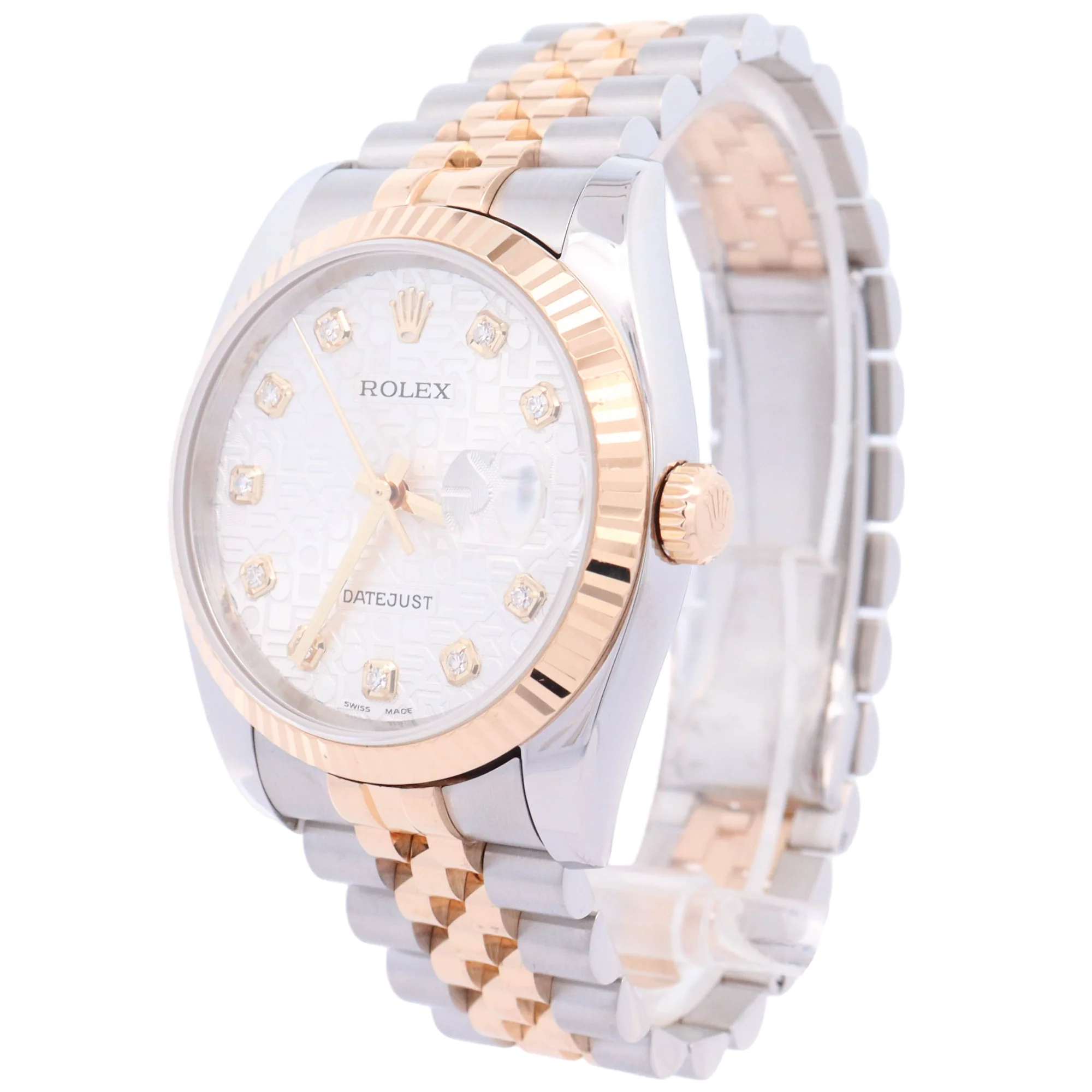 Rolex Datejust 36mm Yellow Gold & Steel White Jubilee Diamond Dial Watch Reference# 116233 - Image 2