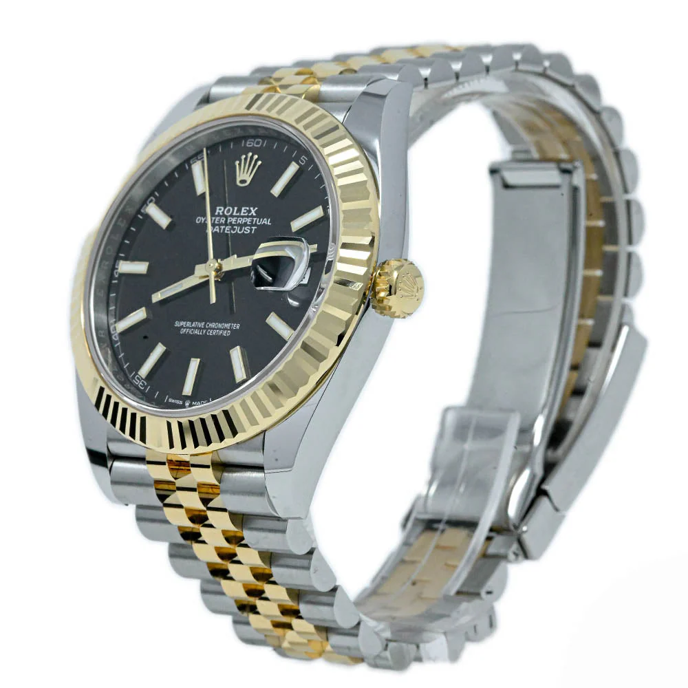 Rolex Datejust 41mm Two Tone Yellow Gold and Stainless Steel Black Stick Dial Watch - Image 2