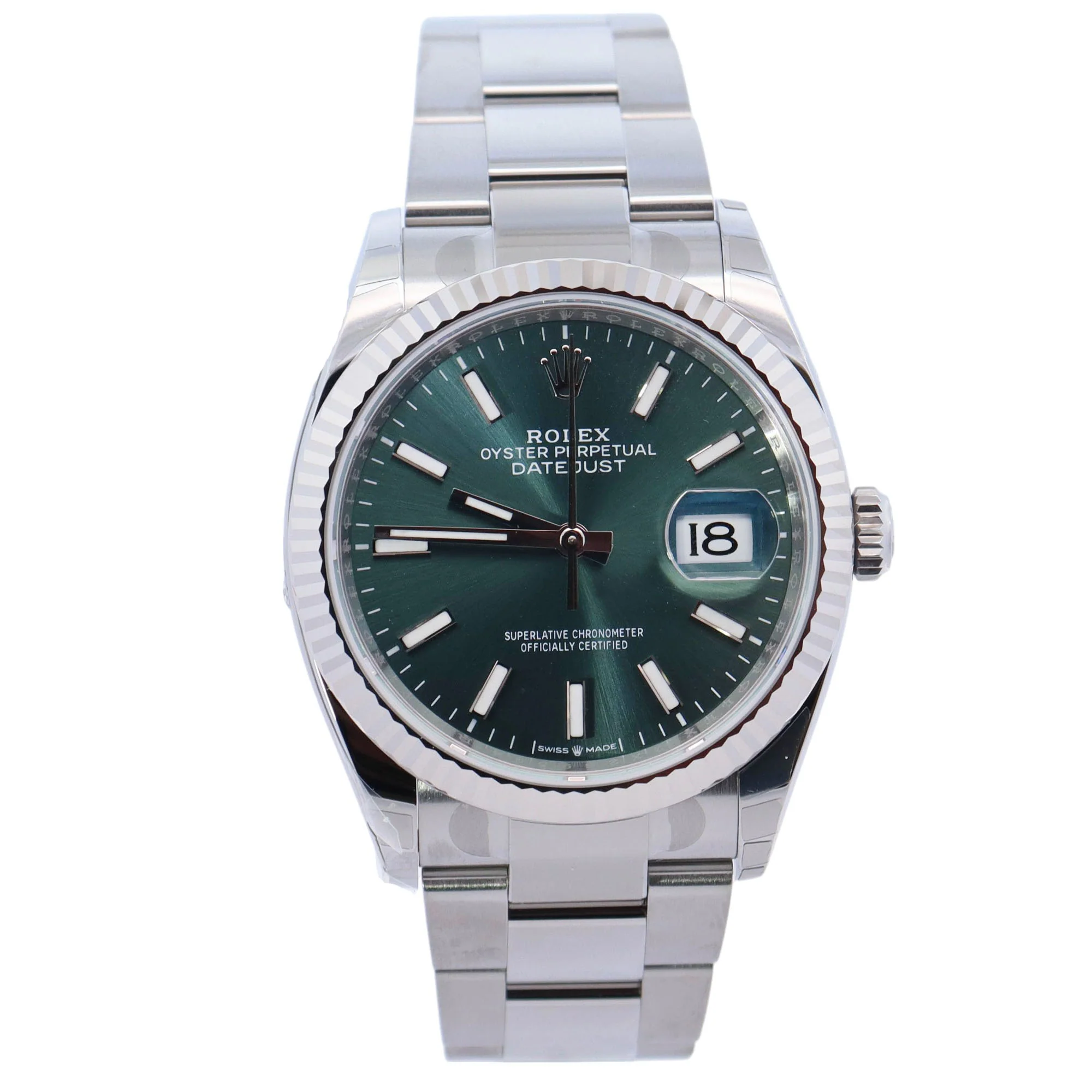 Rolex Datejust Stainless Steel 36mm Mint Green Stick Dial Watch Reference# 126234