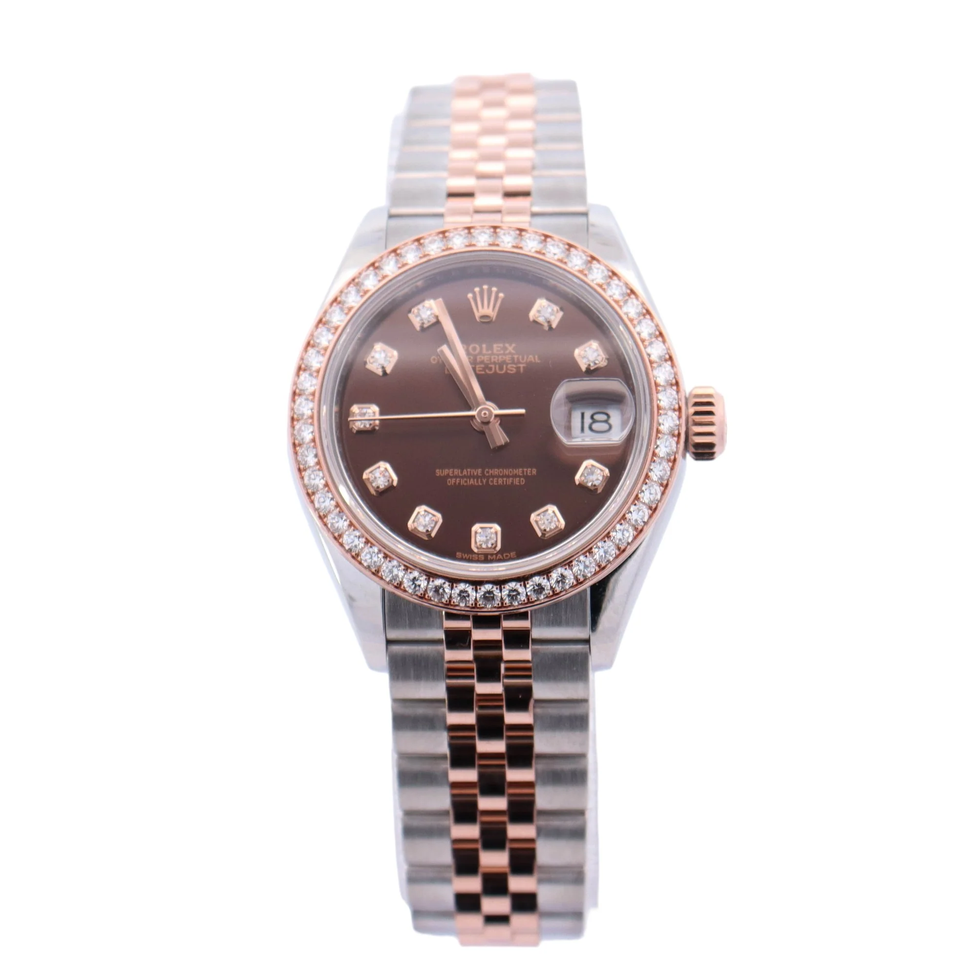 Rolex Datejust 28mm Chocolate Diamond Dot Dial Watch Reference #: 279381