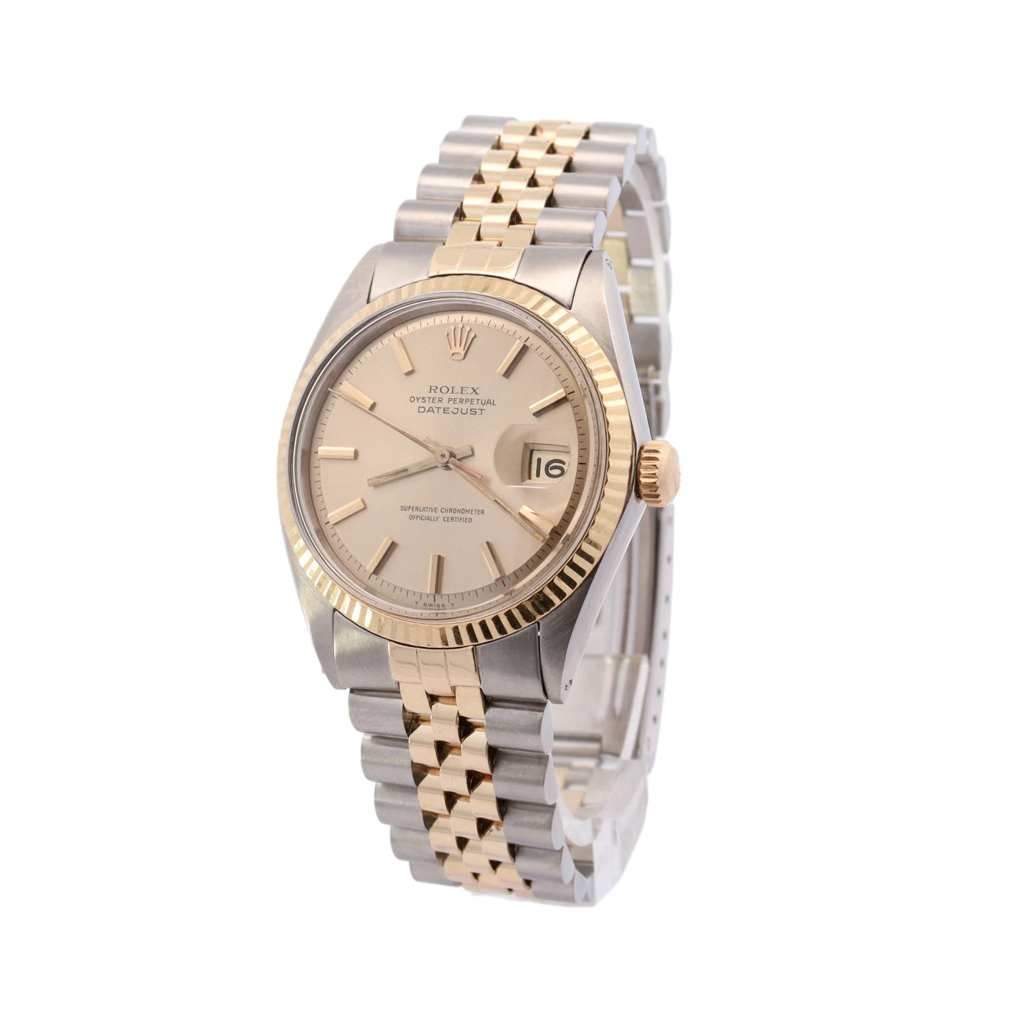 Rolex Datejust Two-Tone Stainless Steel & Yellow Gold 36mm Champagne Stick Dial Watch Ref# 1603 - Image 2