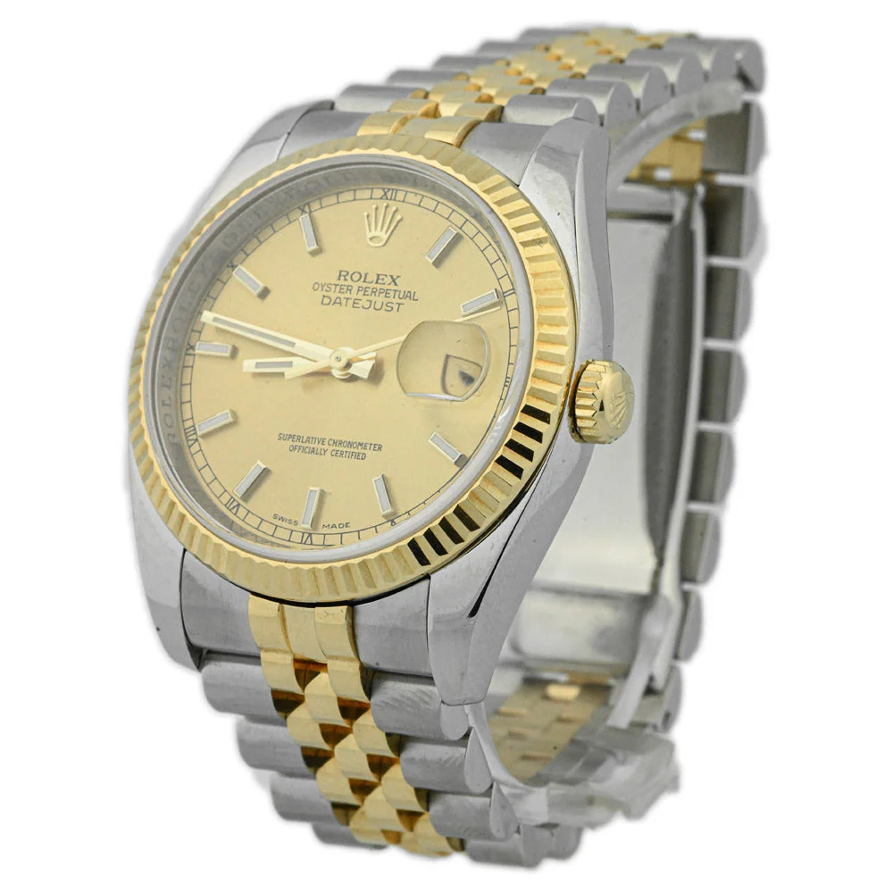 Rolex Datejust Two-Tone Stainless Steel & Yellow Gold 36mm Champagne Stick Dial Watch Reference #: 116233 - Image 2