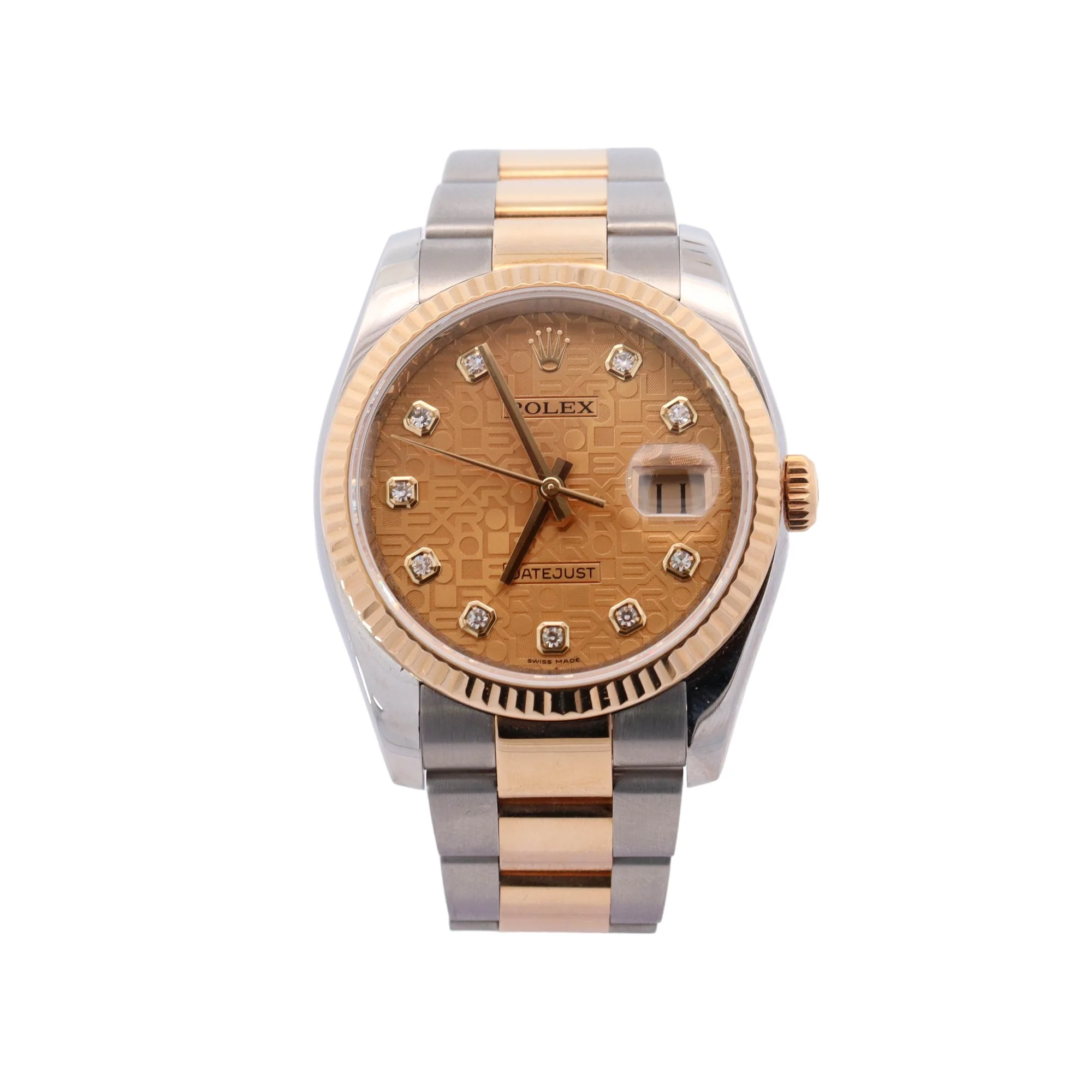 Rolex Datejust Two Tone Yellow Gold and Stainless Steel 36mm Champagne Jubilee Diamond Dial Watch Reference #: 116233