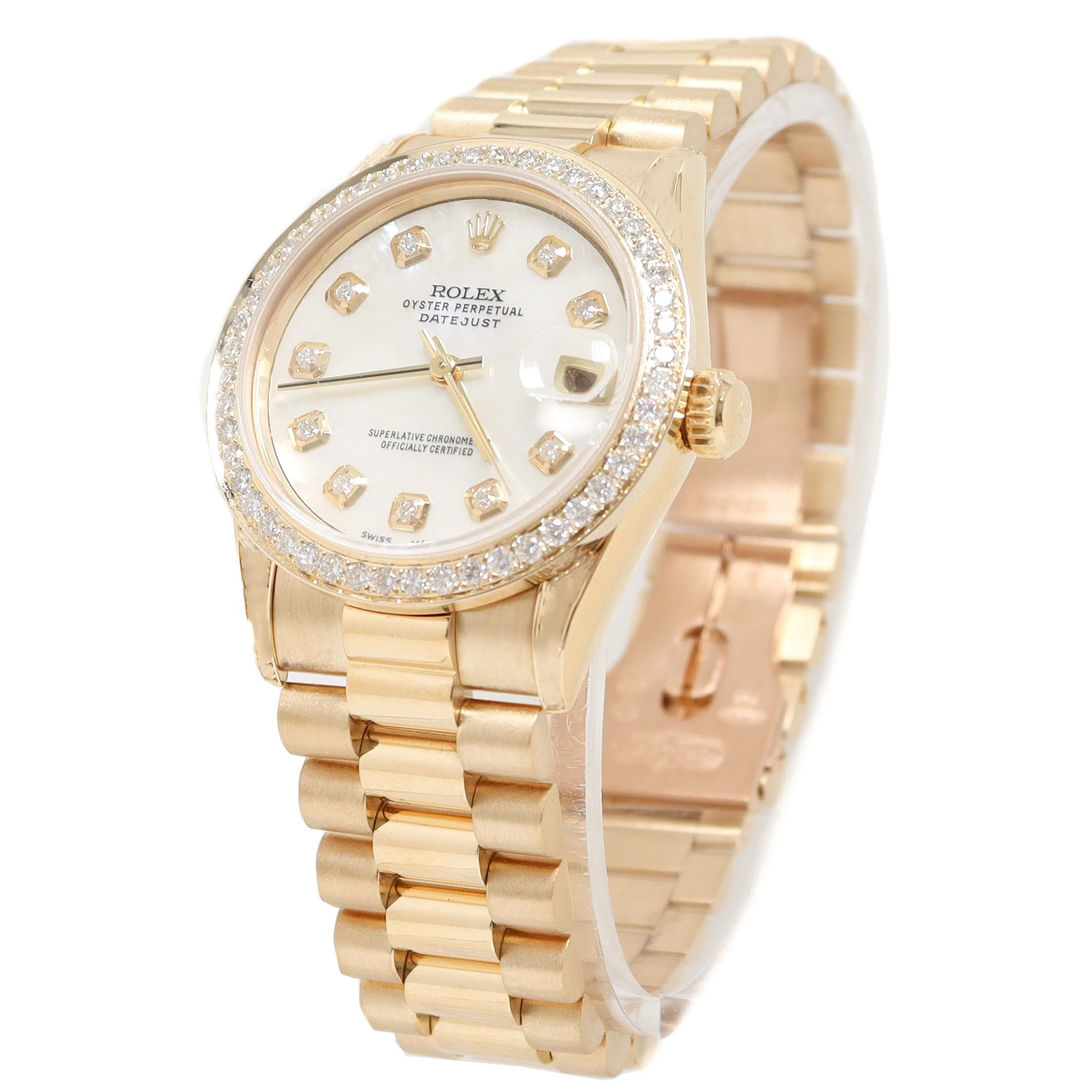 Rolex Datejust Yellow Gold 31mm White MOP Diamond Dial Watch Ref# 68278 - Image 2