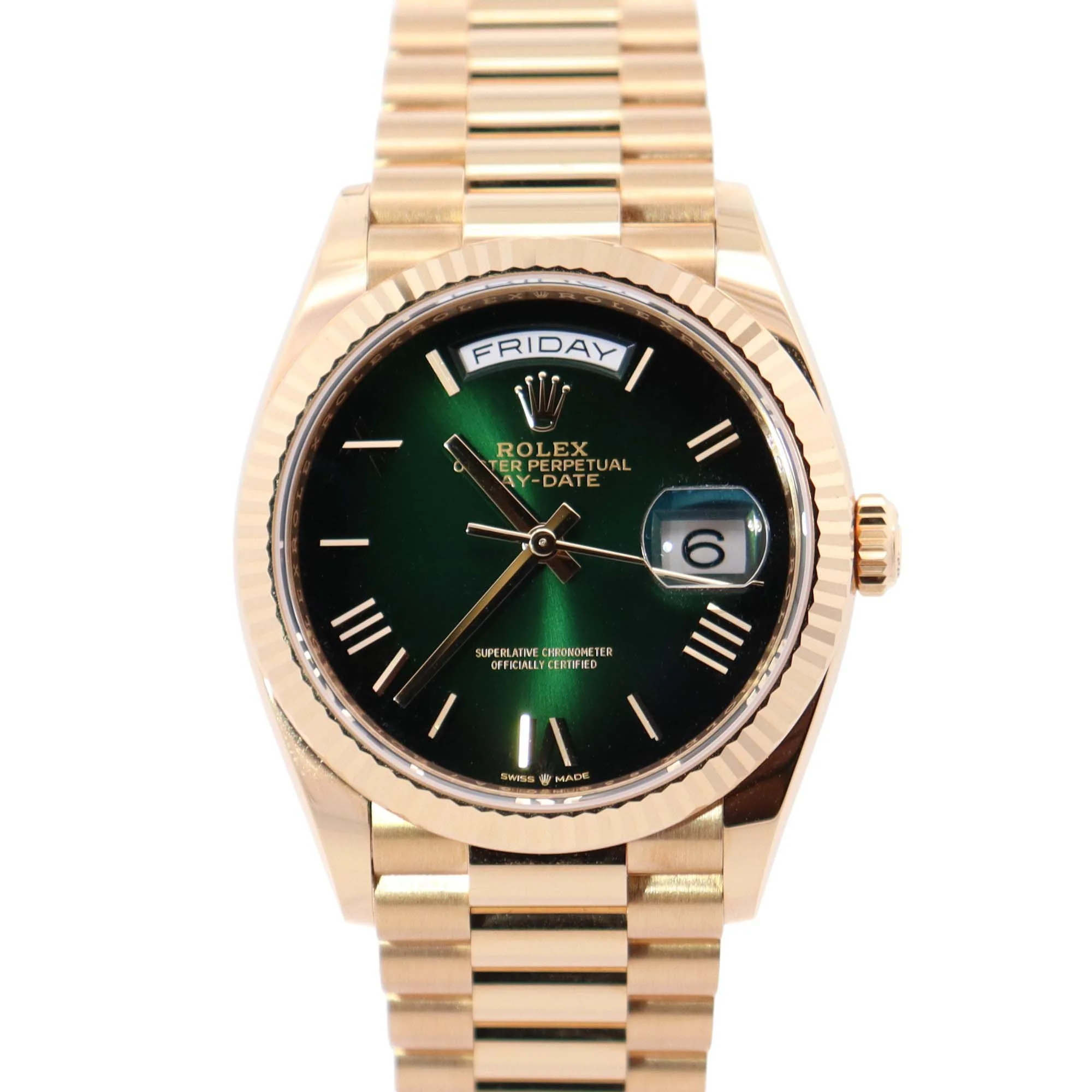 Rolex Day-Date 36mm Green Dial Watch Ref# 128238