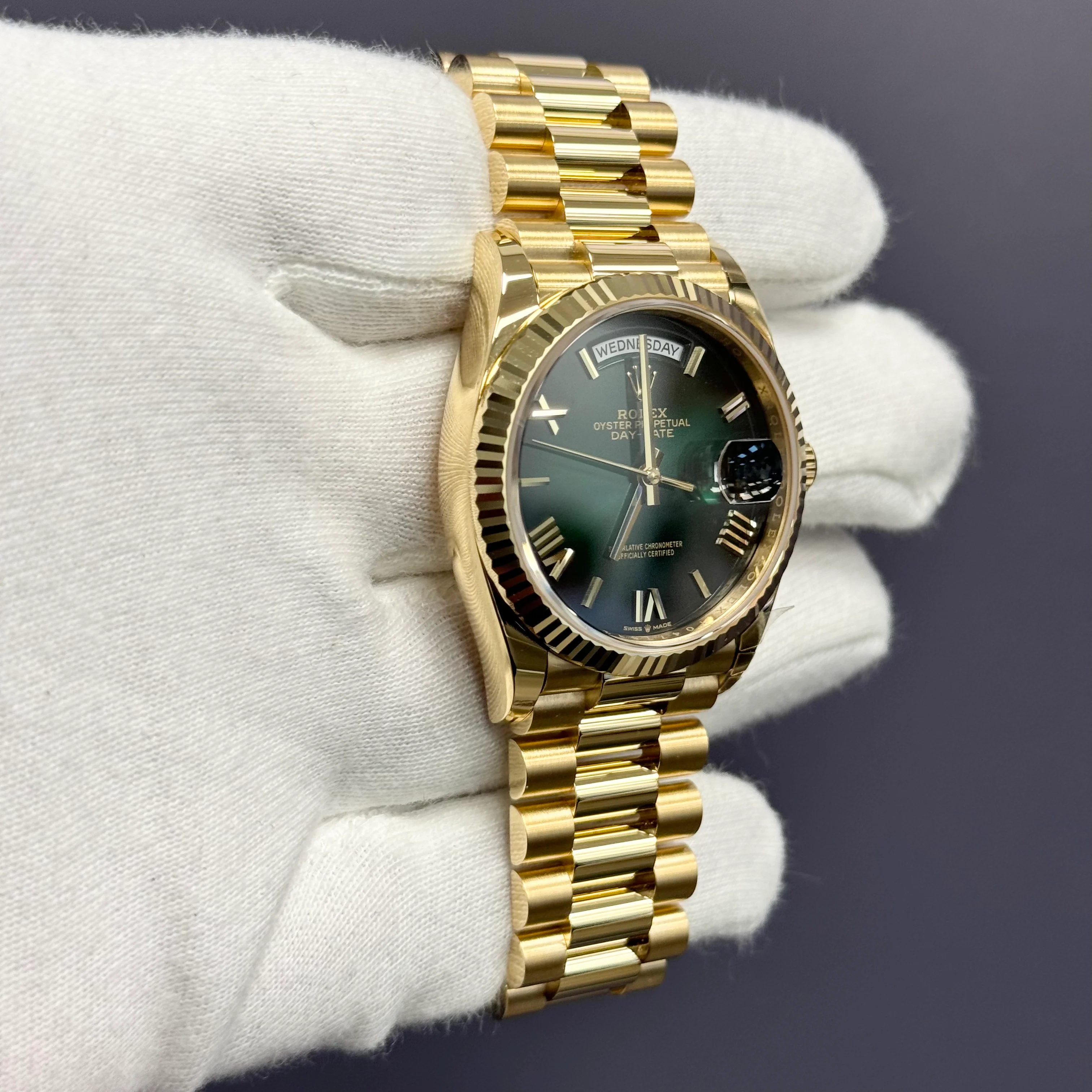 Rolex Day-Date 36mm Green Ombre Dial Watch Ref# 128238 - Image 3