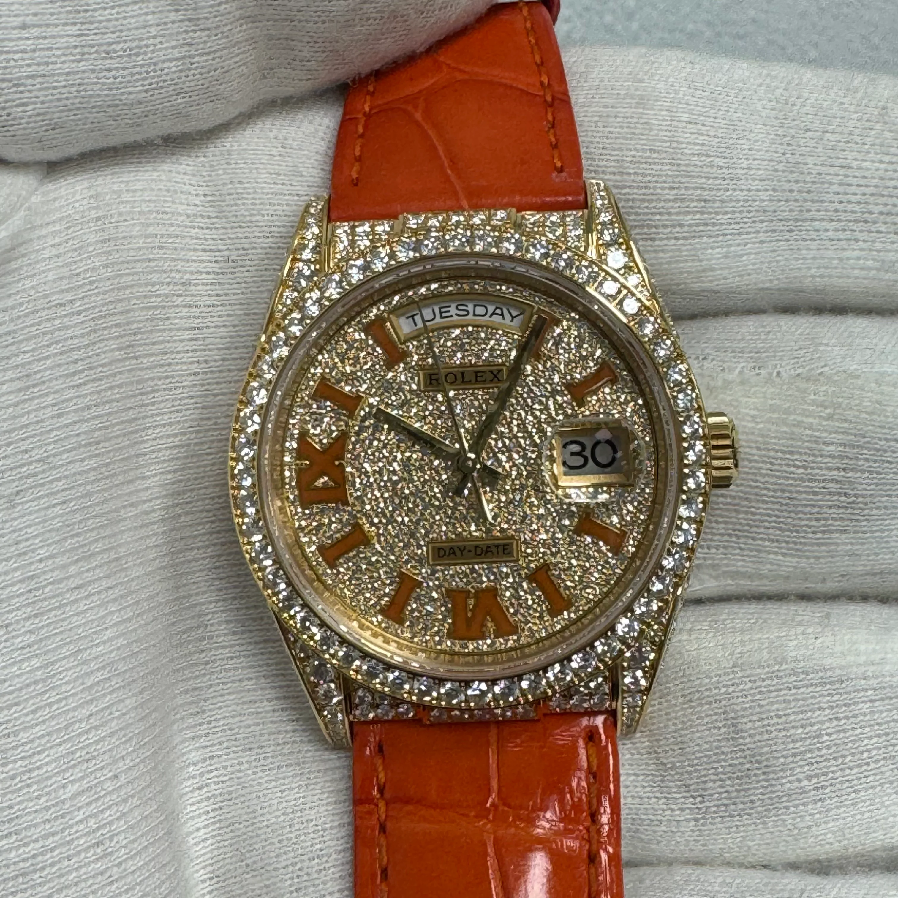 Rolex Day-Date 36mm Pave Dial Watch Ref# 128158RBR - Image 2