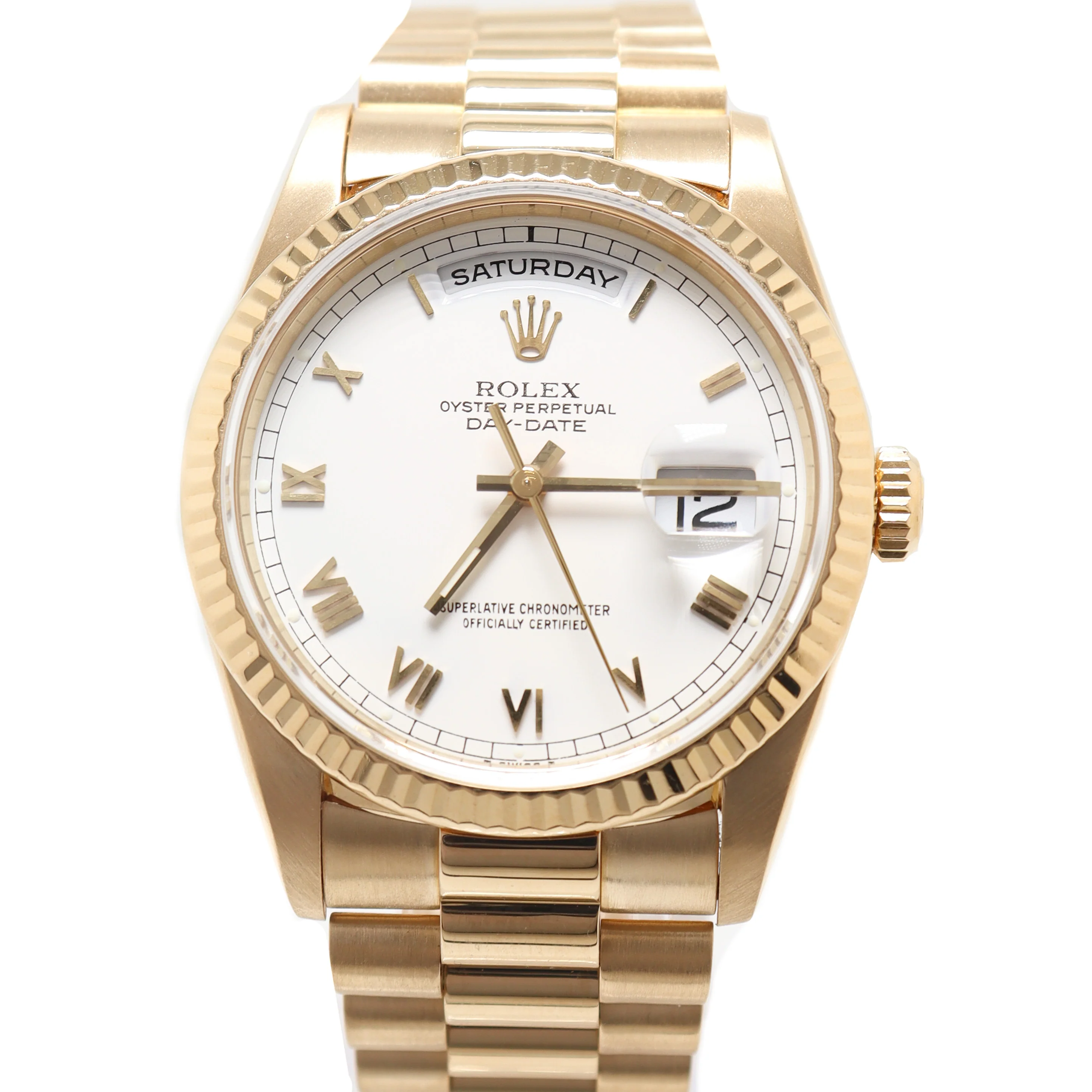 Rolex Day Date Yellow Gold 36mm White Roman Dial Watch Reference# 18238