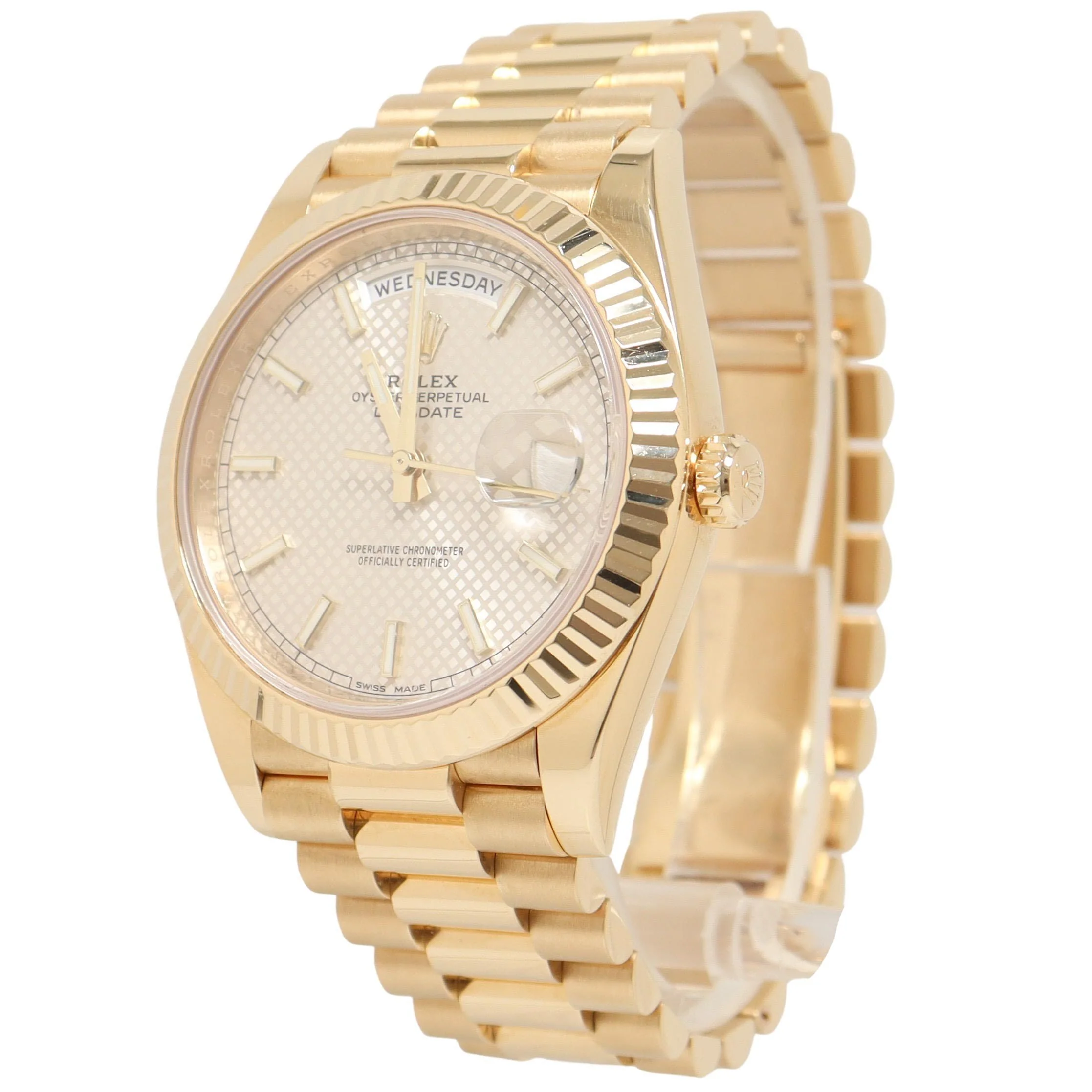 Rolex Daydate Yellow Gold 40mm Silver Diagonal Stick Dial Watch Reference#: 228238 - Image 2