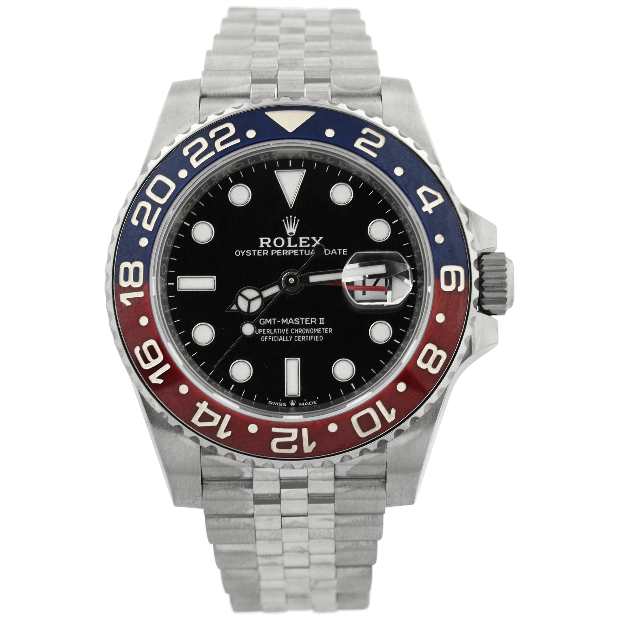 Rolex GMT Master II "Pepsi" Stainless Steel 40mm Black Dot Dial Watch Reference#: 116710BLNR